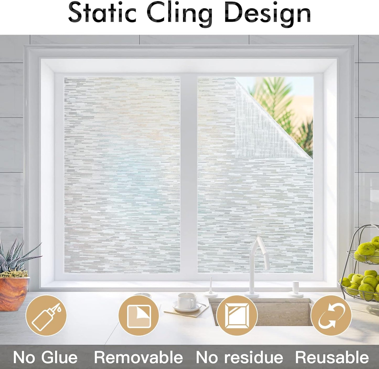 Haton Window Privacy Film, Frosted Glass Static Cling Sun Heat Blocking Window Clings, Frosting Opaque Coverings, Vinyl Removable Stickers Tint for Home Door Office, Non Adhesive 35.4" x 157.4"