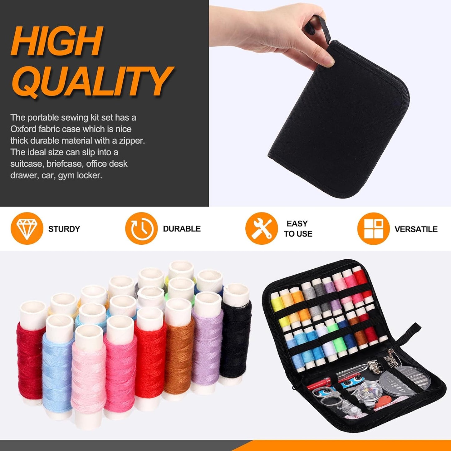 Rustark 86Pcs Sewing Kit With Portable Bag, Premium Supplies Includes 18 Colors Threads and Accessories for Home, Traveler, Emergency Repair