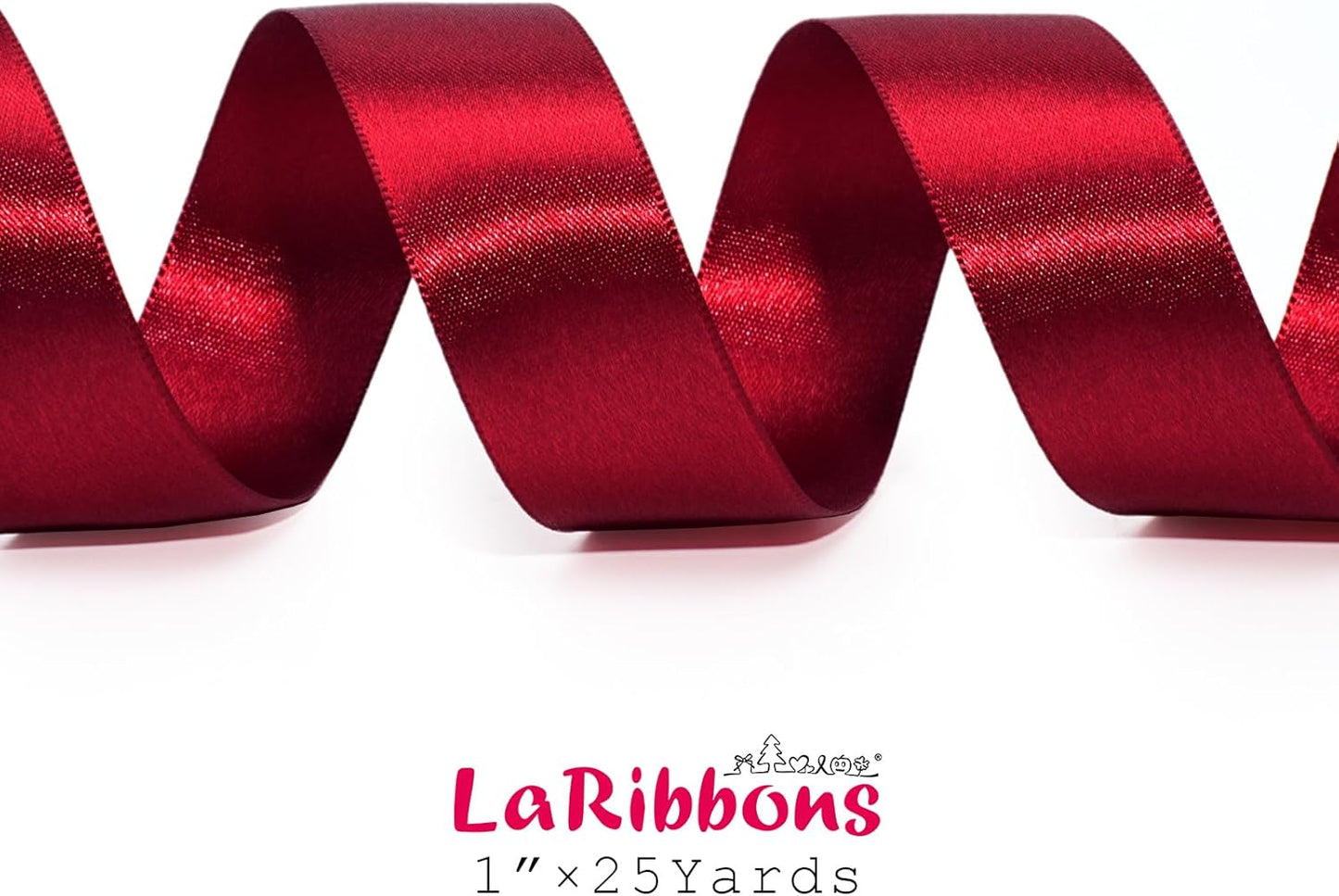 LaRibbons Burgundy Satin Ribbon 1 Inch 50 Yards Luxury Double Faced Red Silk Ribbon for Flower Bouquet Crafts Gift Wrapping Wedding Bow Christmas Decoration