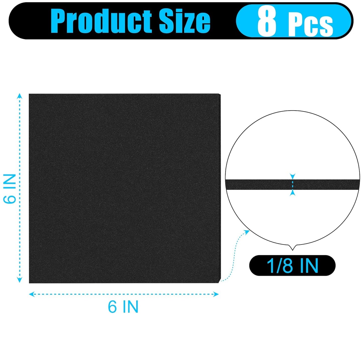 ToLanbbt 8 PCS Adhesive Foam Padding Sheets Closed Cell Neoprene Foam Sheet 1/8" Thick, 6" x 6" Self Stick Insulation Anti Vibration Pads Anti-Slip for Furniture, Cars, Speakers, DIY