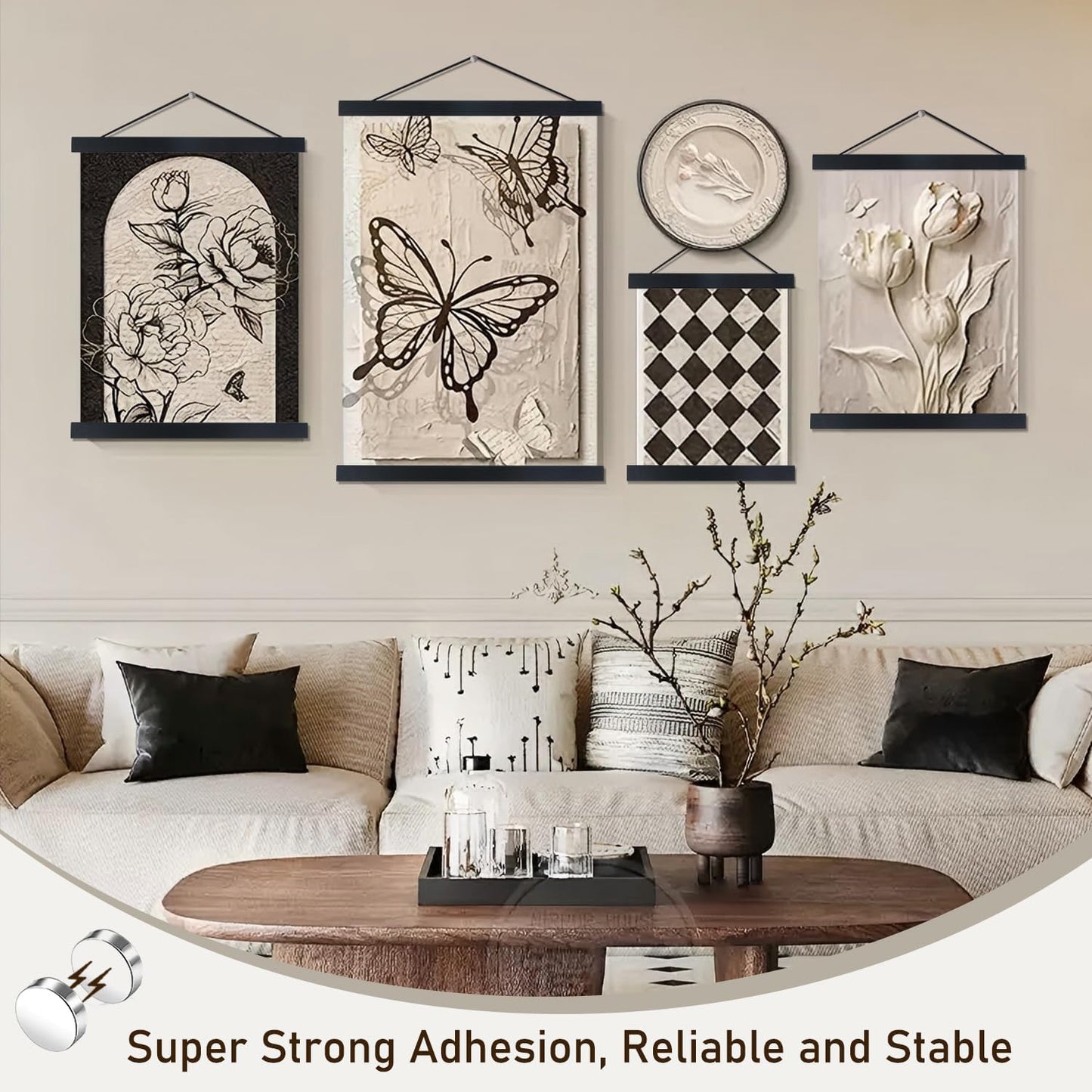 Artmag Magnetic Poster Hanger Frame, 31x24 31x21 Light Wood Wooden Magnet Canvas Artwork Print Poster Hangers Frames Hanging Kit (Black, 31")
