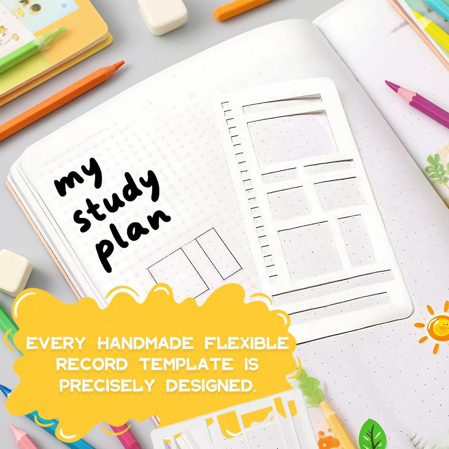 Handmade Flexible Record Template, Reusable Planner Stencils for Journaling, Calendar, Checklists, Scrapbooking & DIY Craft Supplies (A Set)