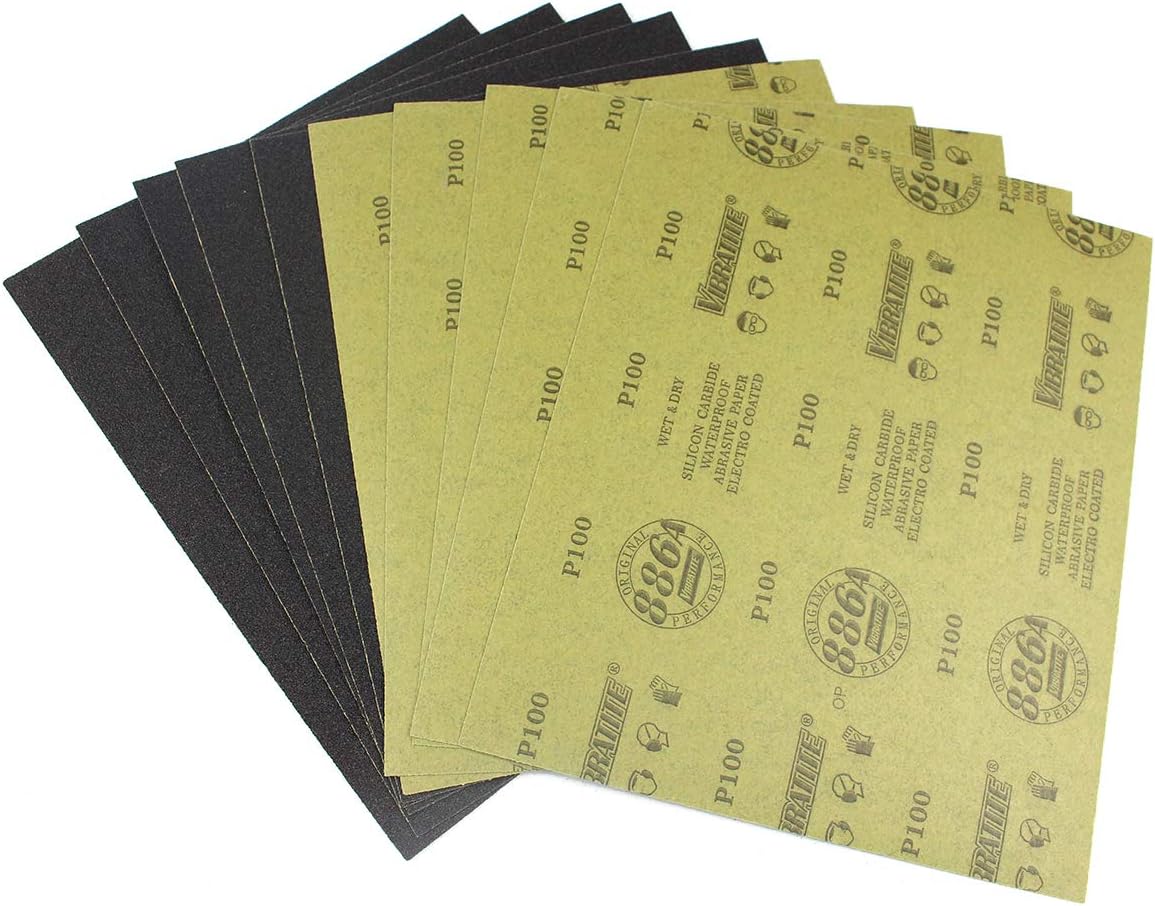 Sandpaper Sheets, 100 Grit Dry Wet Sand Paper, 9 x 11 Inch, Silicon Carbide, for Wood Furniture Finishing, Metal Sanding and Automotive Polishing,10 -Sheet