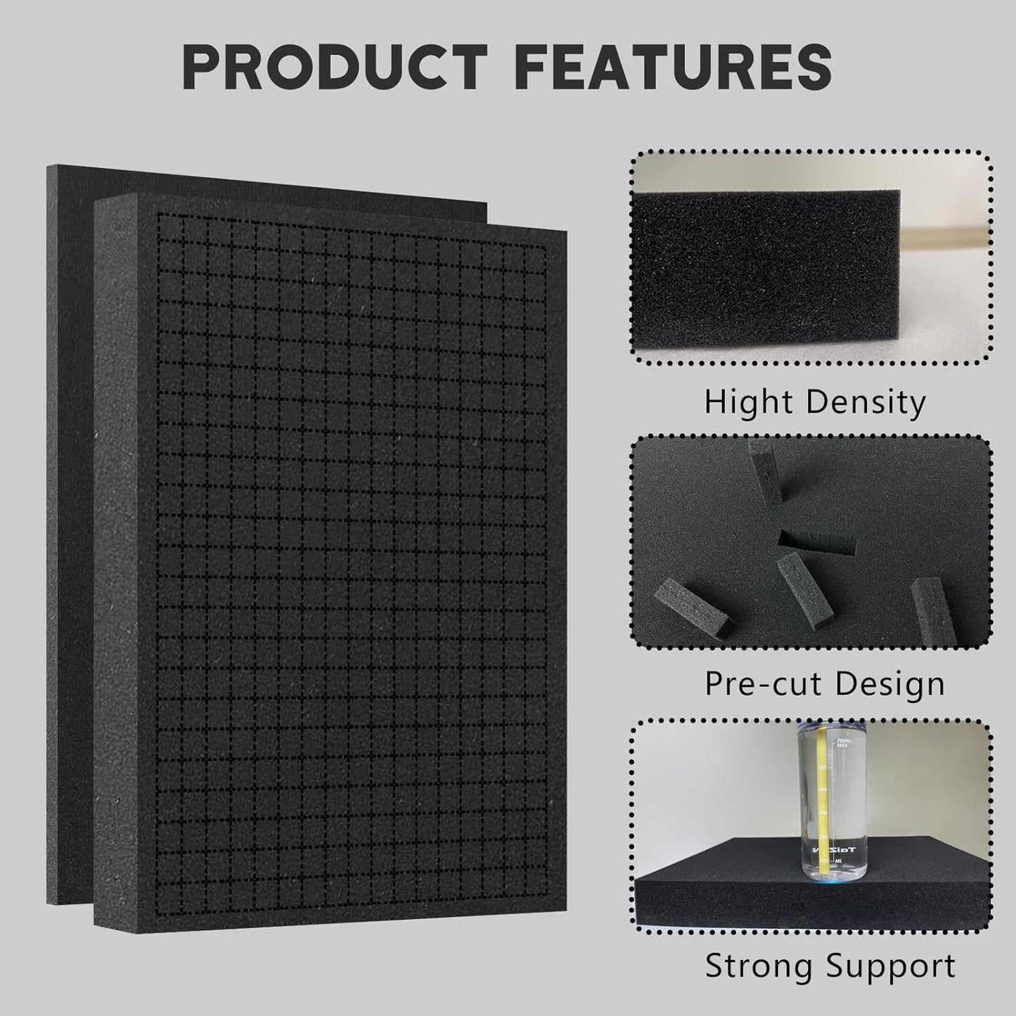 Pick and Pluck Foam Sheets, 2Pcs 16 x 12 x 2 Inch Pick Apart Foam Insert and 2Pcs 16 x 12 x 0.4 Inch Bottom Padding for Camera Storage, Crafts, Tool Box, Storage Drawer