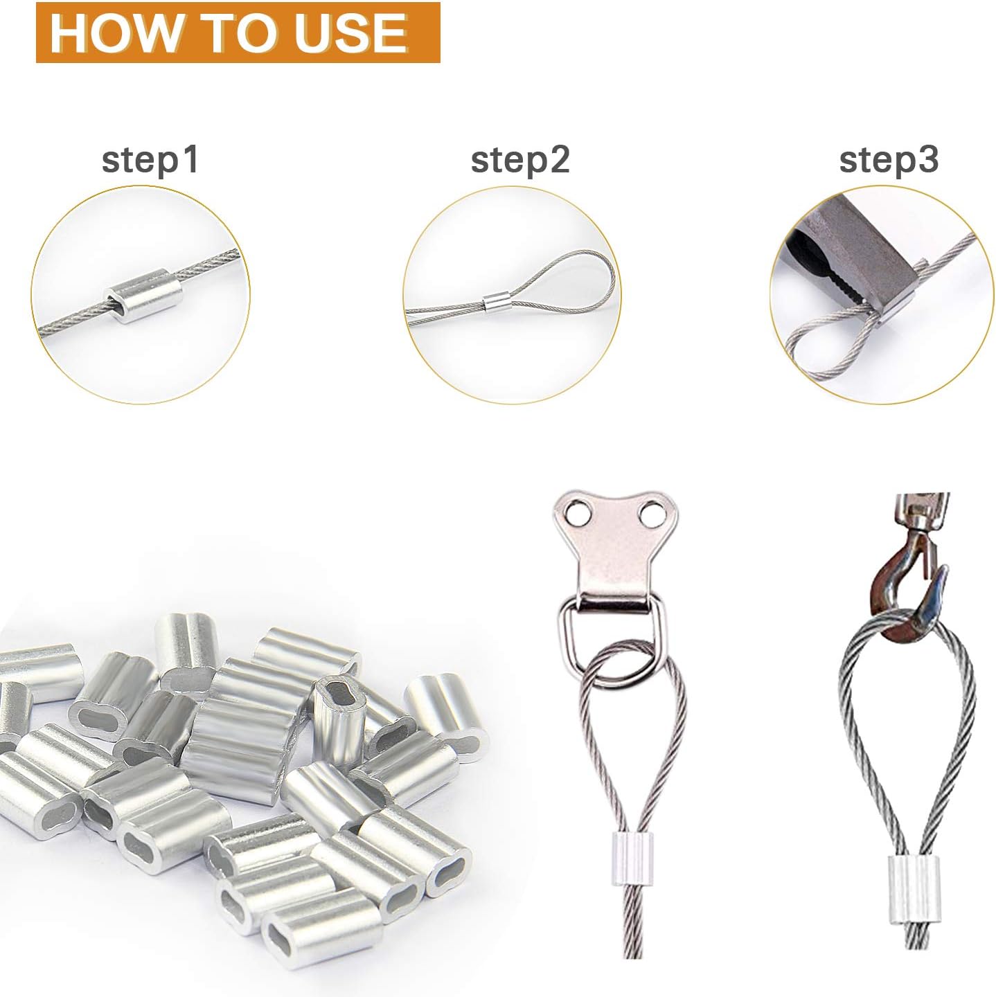 Picture Hanging Wire, Plastic-Coated Stainless Steel Wire with 50pcs Aluminum Crimping Loop Sleeve for Hanging Photo Frame Artwork Mirror Bird Feeder String Light Plant Climbing (1.5mm x 98Feet)