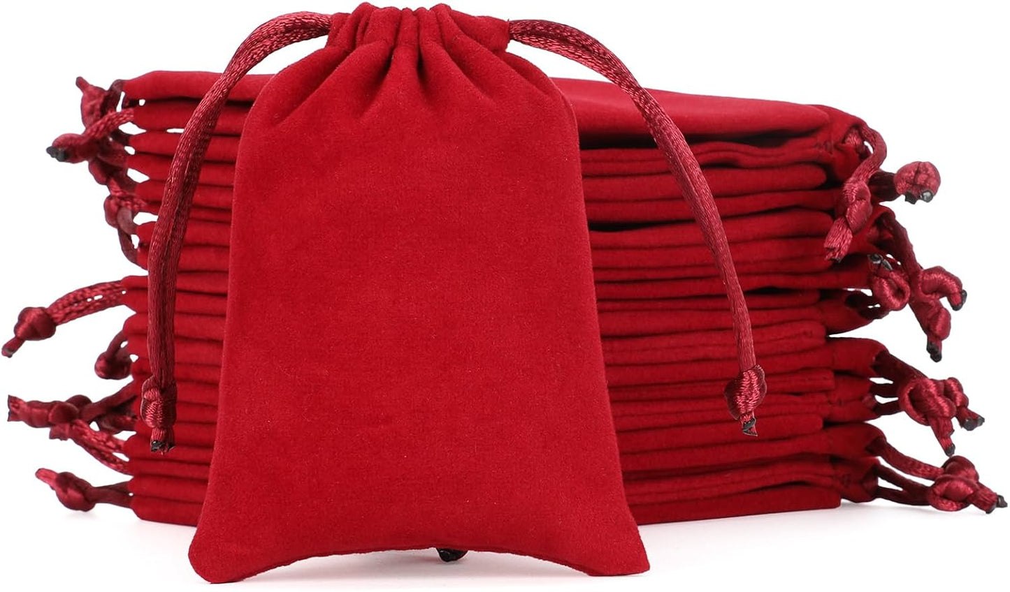 Velvet Drawstring Jewelry Bag, 50Pcs Wine Red Coin Pouch, 3x4 Dice Bag, for Wrapping Halloween Party Favors or Gifts for Friends, Small Bussiness, Palm Crosses, Customers, For Church