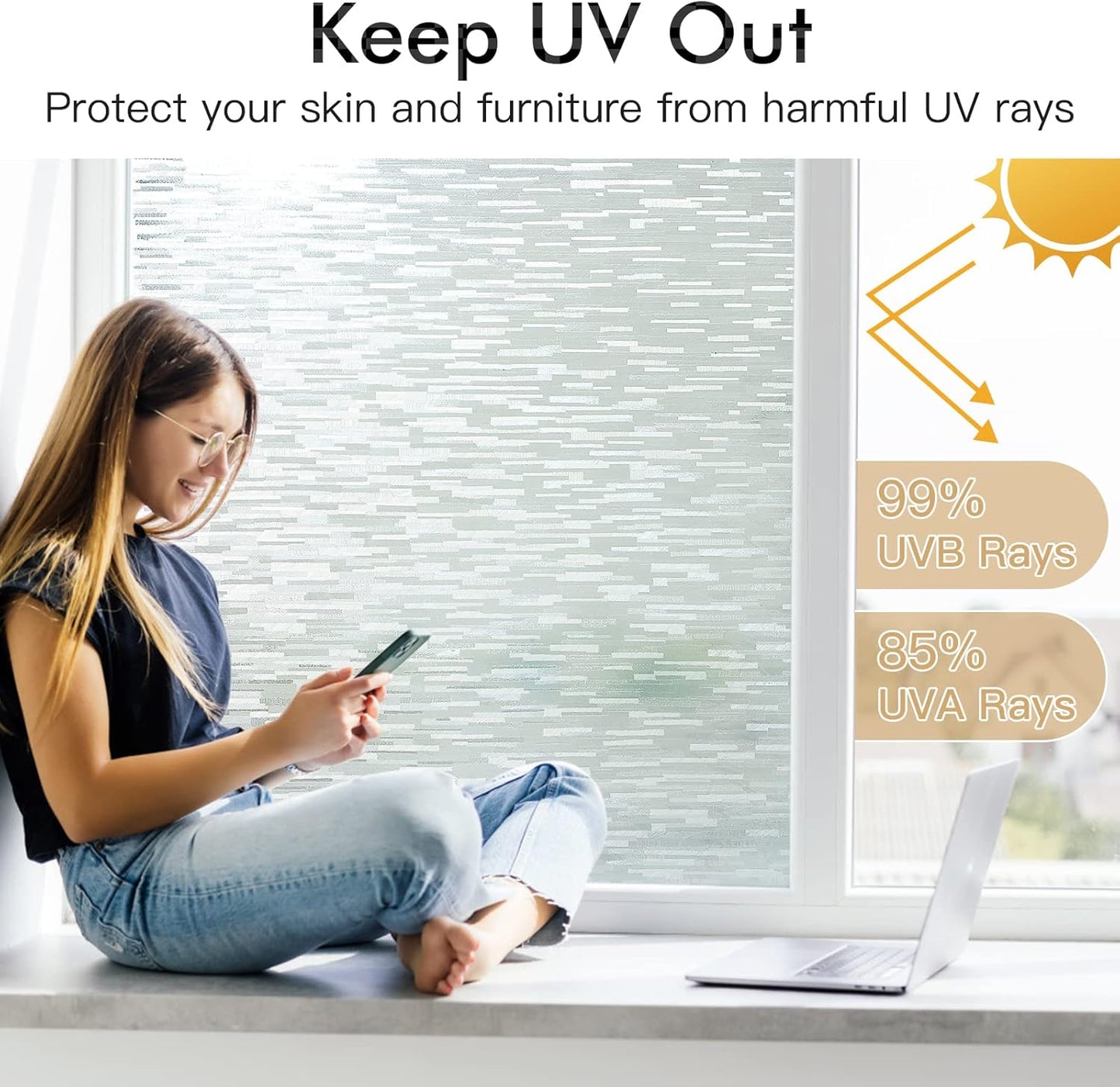 Haton Window Privacy Film, Frosted Glass Static Cling Sun Heat Blocking Window Clings, Frosting Opaque Coverings, Vinyl Removable Stickers Tint for Home Door Office, Non Adhesive 11.8" x 118.1"