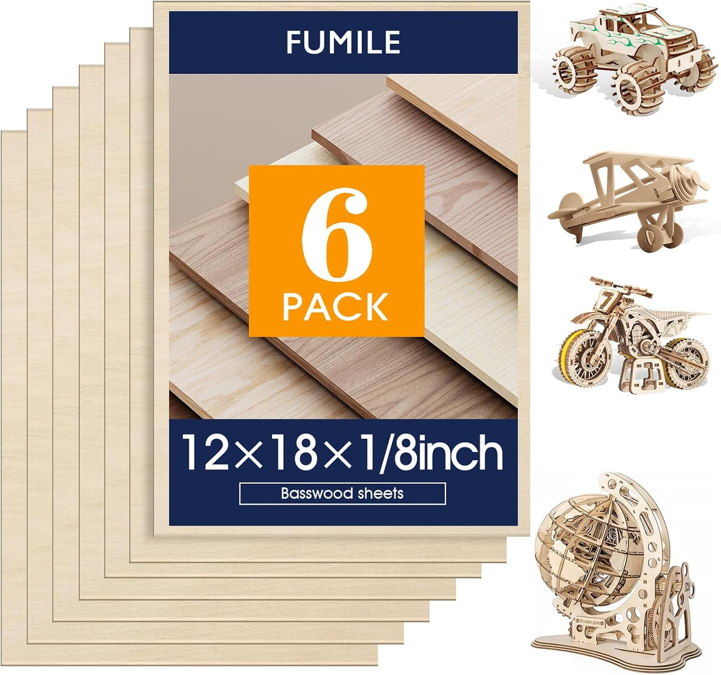 6 Pack Basswood Sheets for Crafts 1/8x12x18 Inch 3mm Larger Basswood for Laser Cutting, Drawing,Wood Burning, Architectural Models.Plywood Sheets Unfinished Squares Wood Boards for DIY Crafts.