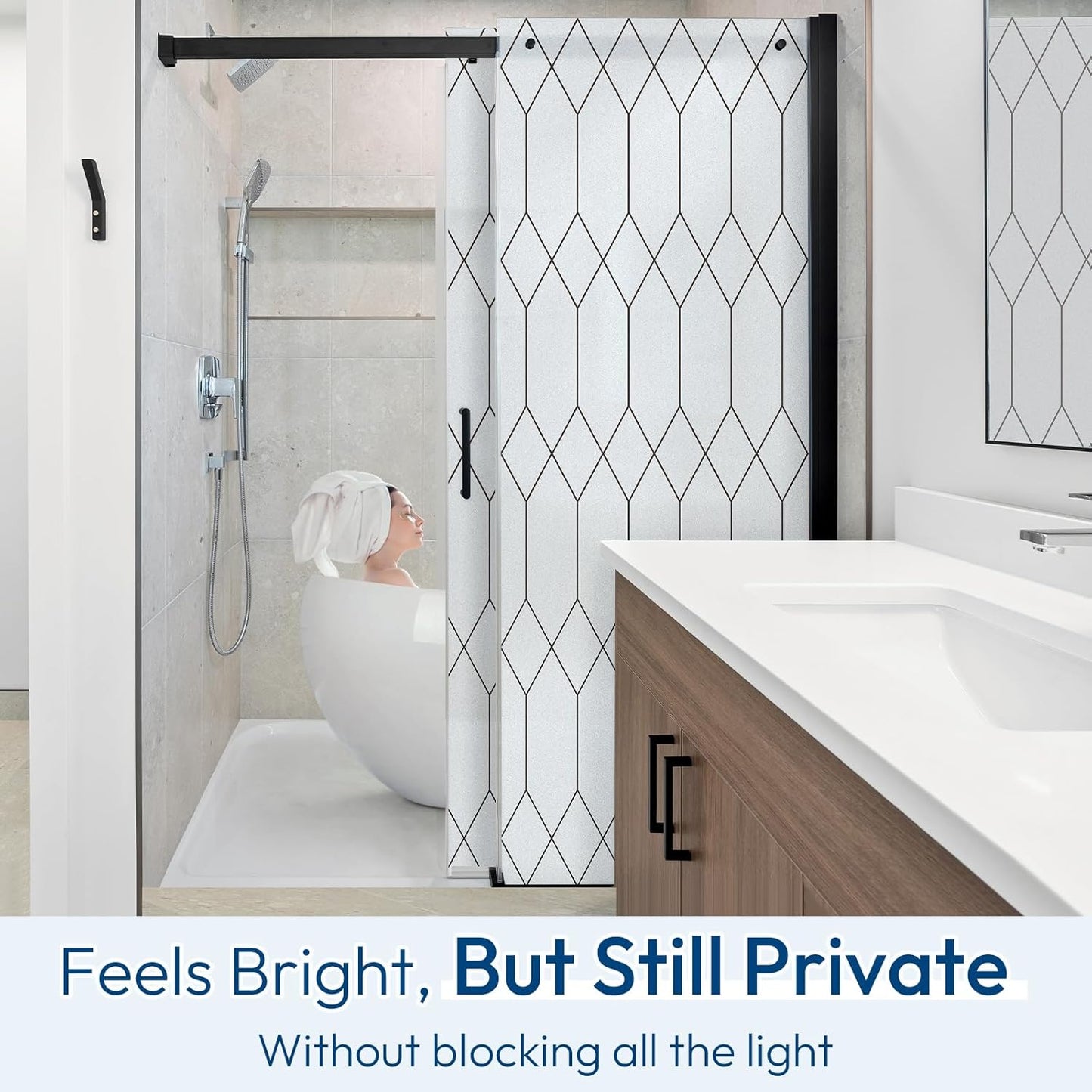 rabbitgoo Window Privacy Film for Glass Windows, Frosted Glass Cling with Decorative Moroccan Lattice, Removable Heat Control Sun Blocking Door Covering Sticker for Home Bathroom, 23.6 x 78.7 inches