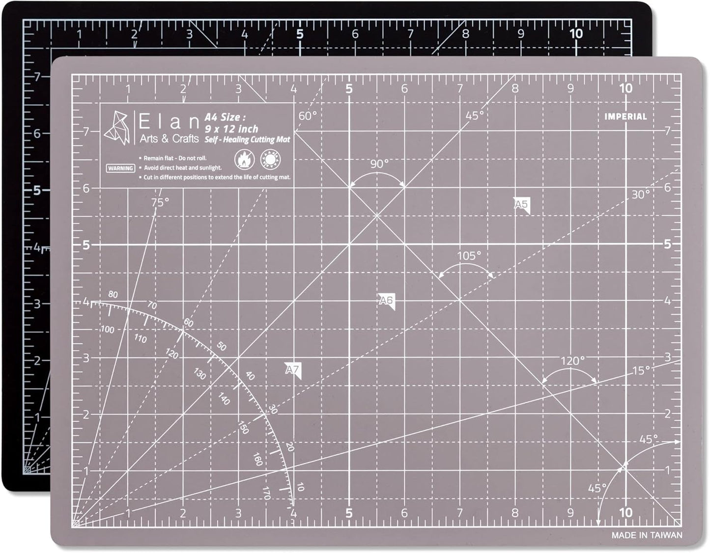 Elan Cutting Mat A4 Black & Taupe, Self Healing Cutting Mat 9x12 Inch, 5-Ply Craft Board Black, Hobby Board for Crafts 9x12 Inch