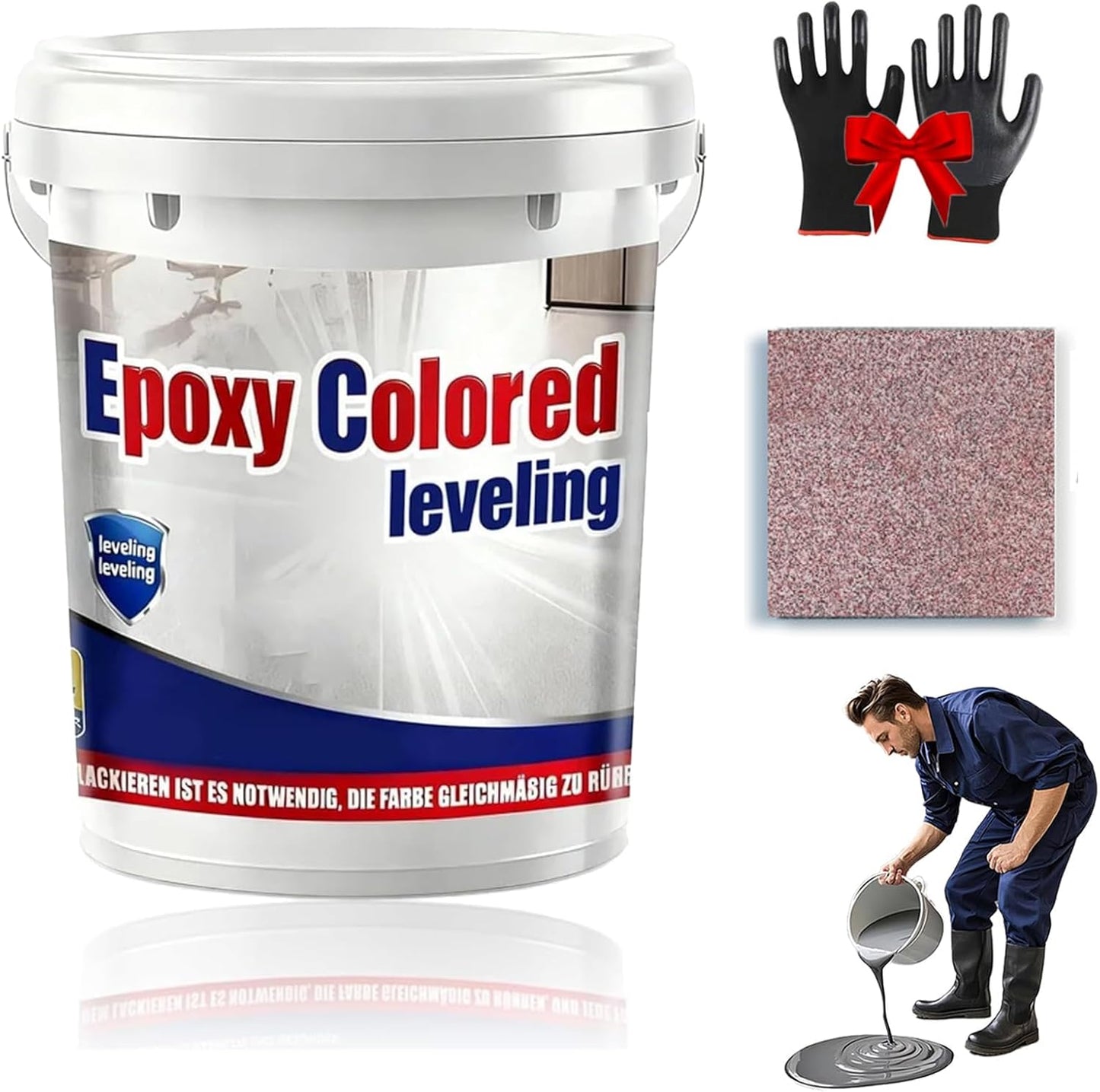 Epoxy Floor Paint, Epoxy Colored Sand Floor Paint, High-Gloss Marble Effect Self-Leveling Coating, Waterproof, Non-Slip, Ultra-Durable for Garage, Basement, Wood Floors (Pink,6.6 lb)