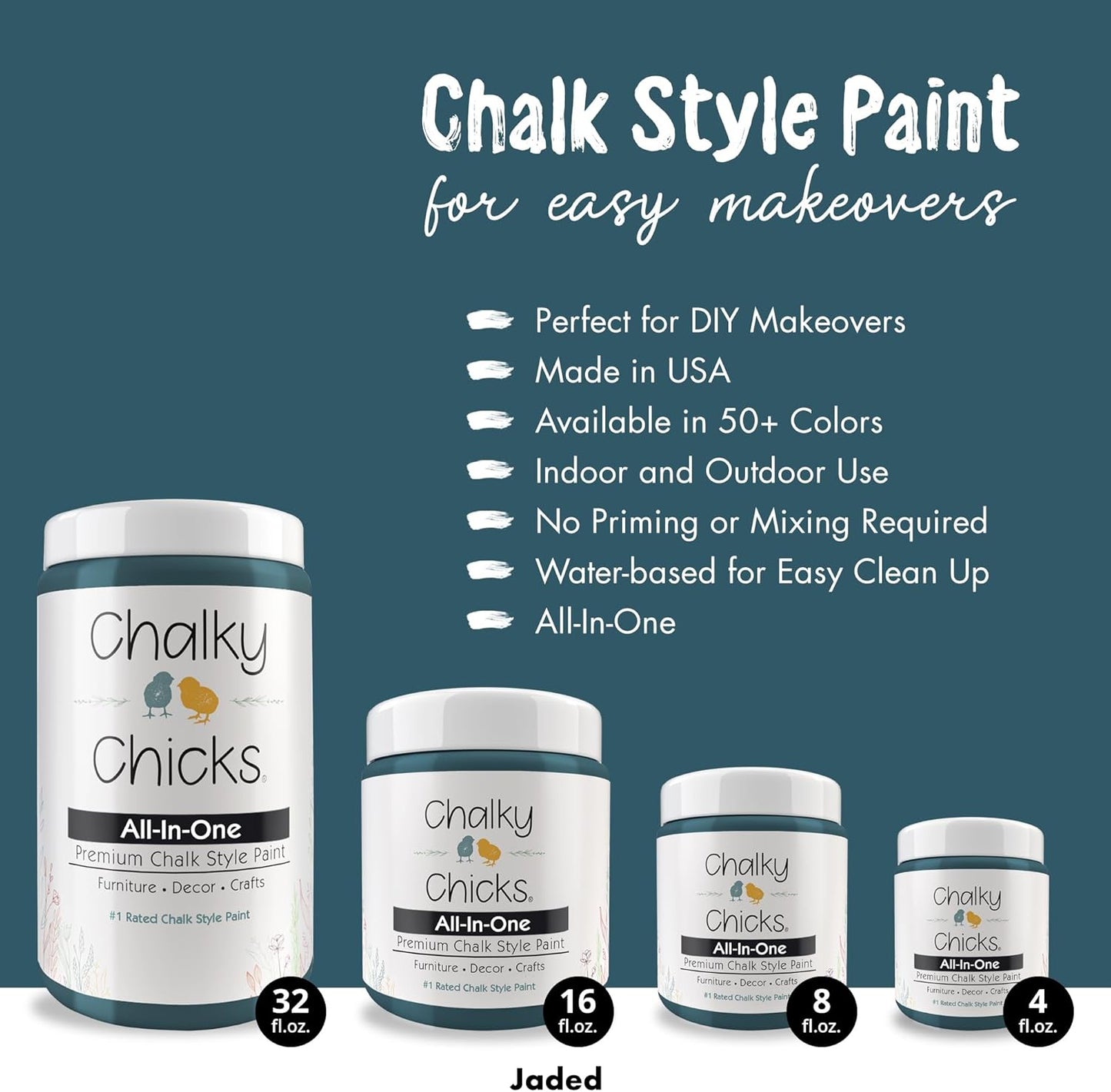 Chalky Chicks All-in-One Chalk Paint for Furniture or Cabinet - 4 Fl Oz - Matte Finish Jaded (Jade) for Metal, Wood Furniture Paint - No Sanding All-in-One for Home Decor & Crafts, USA Made