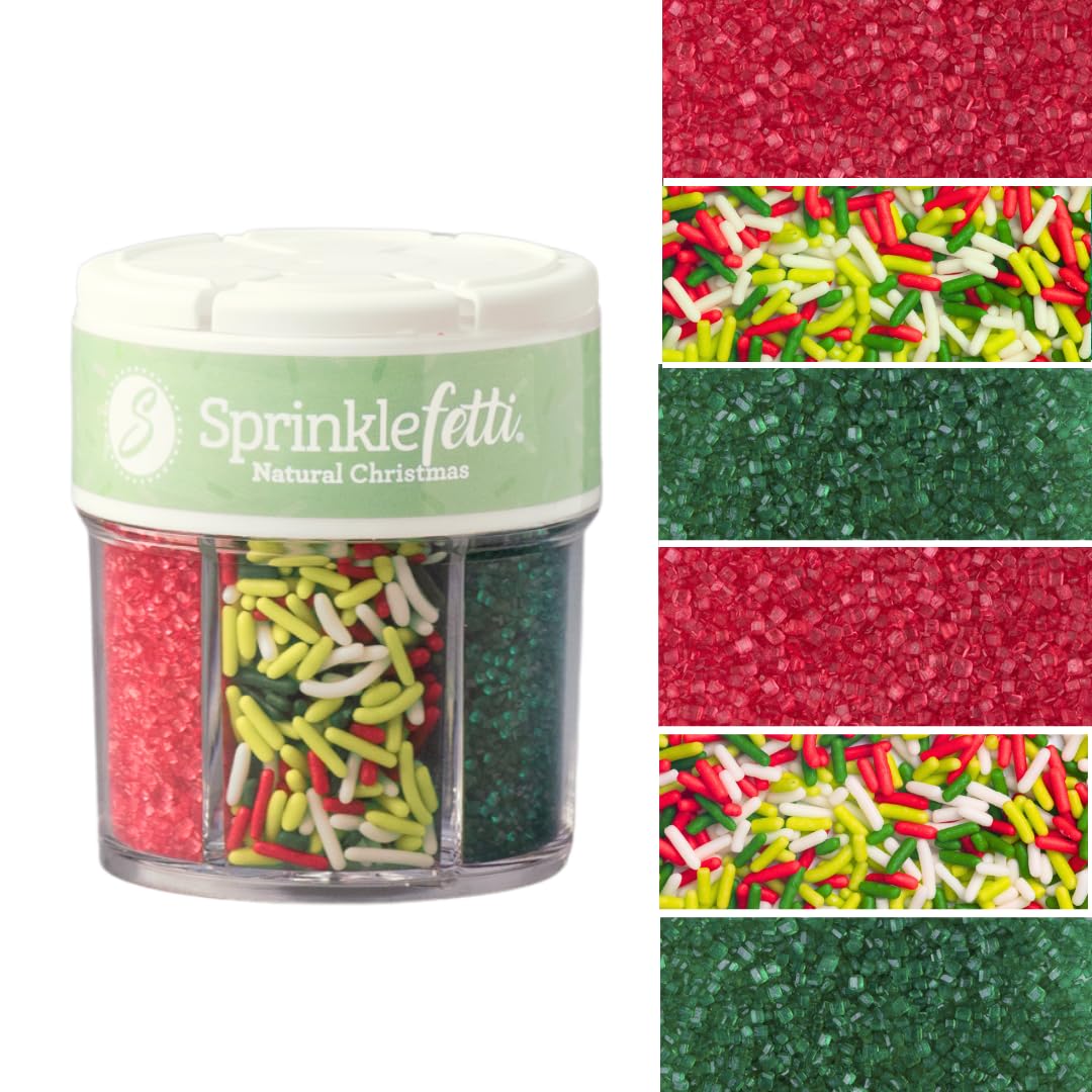 Sweets Indeed Dye Free Christmas Sprinkles – 2.75 oz 6-Cell Holiday Jar | Red Sanding Sugar, Green Sanding Sugar & Christmas Jimmies | Natural Edible Cookie, Cupcake & Cake Decorations