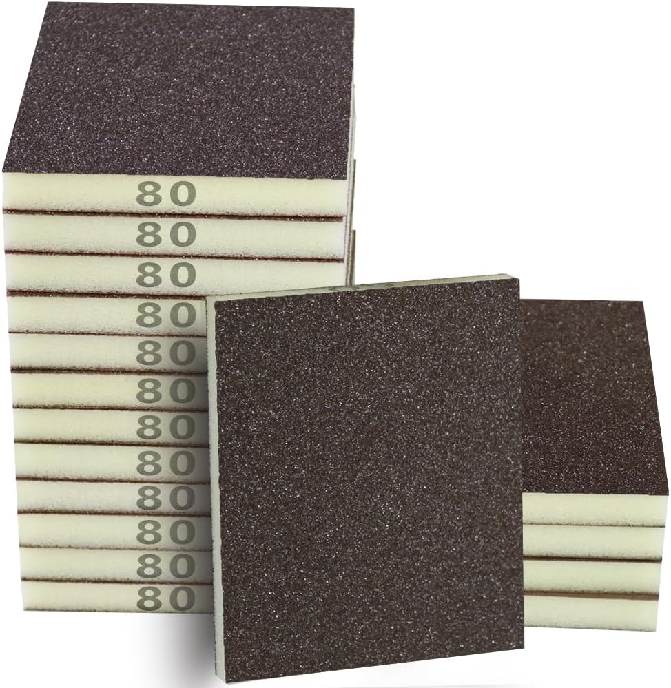16PCS 80 Grits Sanding Sponge Coarse Sanding Block, Washable and Reusable Wet Dry Sandpaper Sponge， Sander Sponges for Wood Drywall Metal Wood