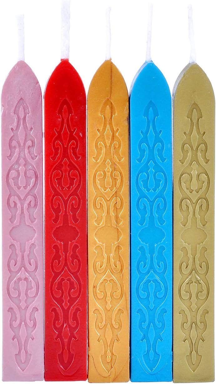 Yoption 5 Pcs Totem Fire Manuscript Sealing Sticks with Wicks Multi-Color Cord Wick Sealing Wax for Postage Letter Retro Vintage Wax Seal Stamp (Five Mix Colors)