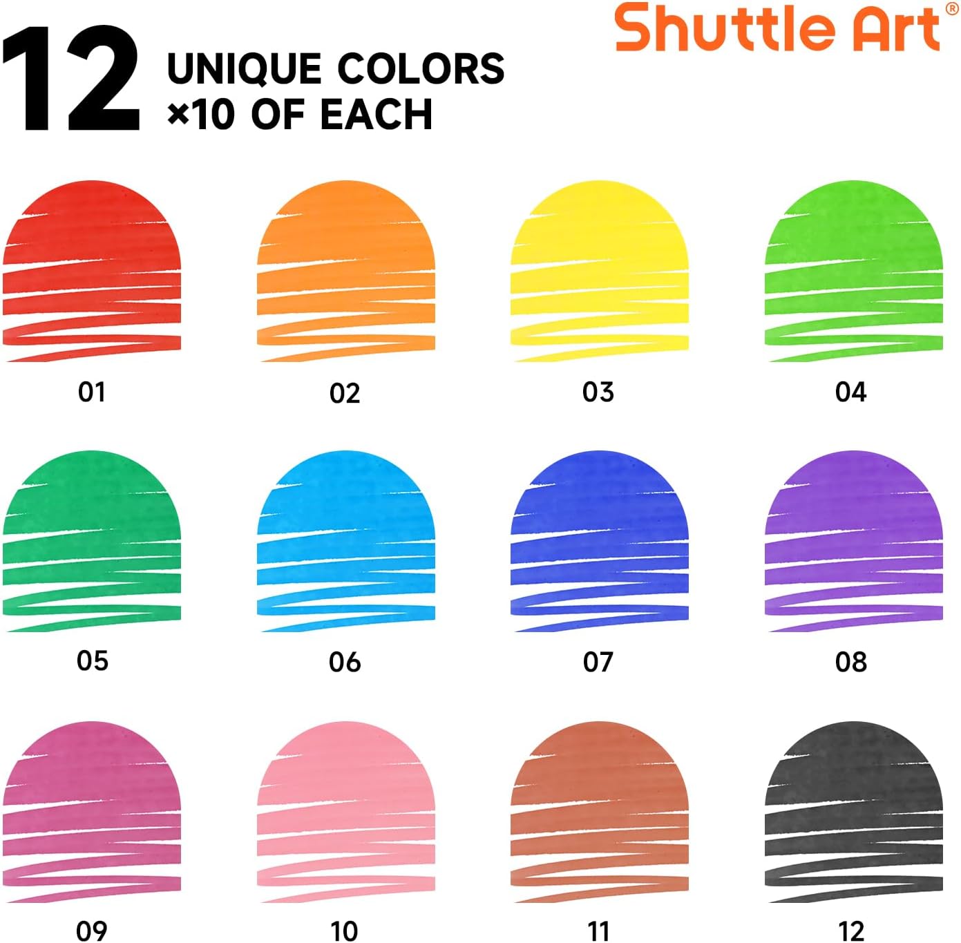 Shuttle Art 120 Count Washable Markers, 10 Assorted Colors Broad Line Conical Tip Large Markers Bulk with a Box, Home Classroom School Supplies for Toddlers Kids Adults Students Teachers