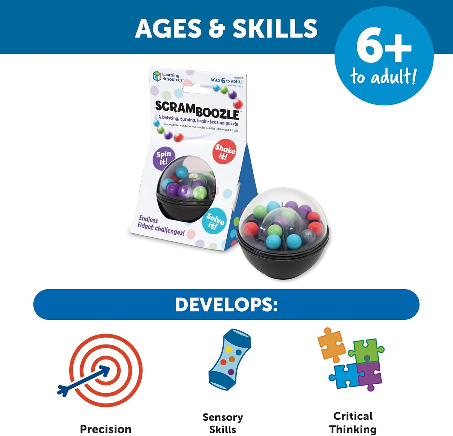 Learning Resources Scramboozle Puzzle Ball - 3D Brain Teasers and Puzzle Games for Kids and Adults, Puzzle Sort Ball Game, Fidget Toys, Travel Games for Ages 6+