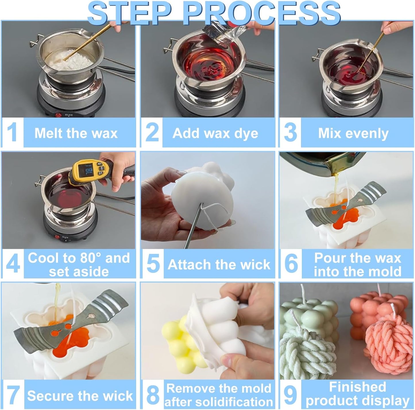 JDH 6Pcs Silicone Candle Molds Set for Candle Making,Yarn Ball Bubble Candle Molds, 3D Rose Silicone Mold,Cake Mold for Baking Desser Soap Casting Home Decor,for Soy Wax, Soap, DIY Scented Candle
