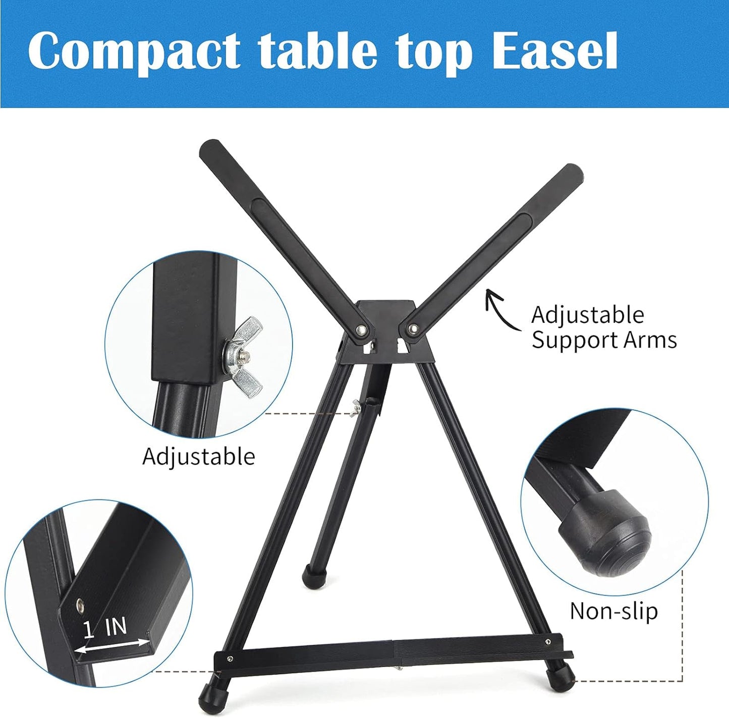 Falling in Art Aluminum 15" to 21" Tabletop Easel Display, Black Tripod with Rubber Feet, Holds Canvas, Paintings, Books, Photos, Signs (4 Pack)