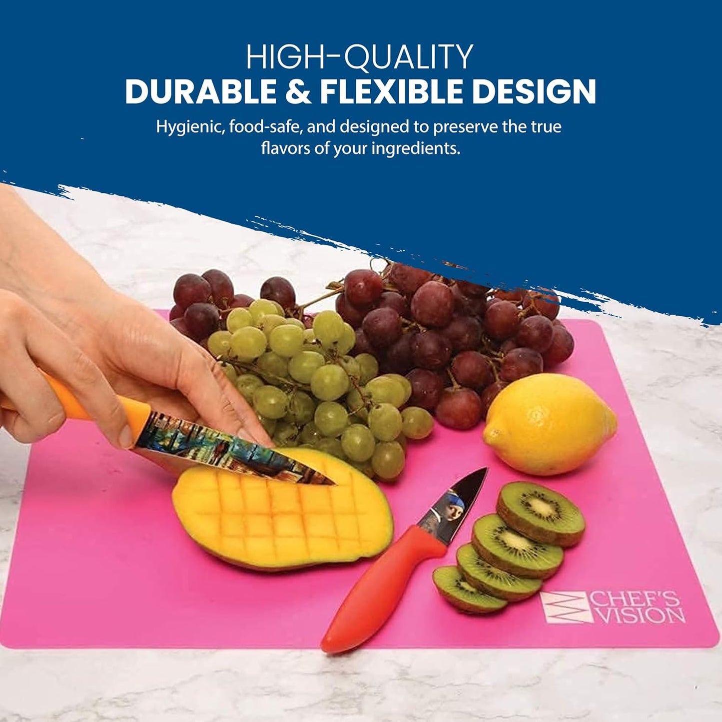 Chef's Vision Flexible Cutting Mats - Set of 6 Non-Slip, Color-Coded Kitchen Mats - 15' x 12' Flexible Cutting Boards for Safe, Easy Food Preparation