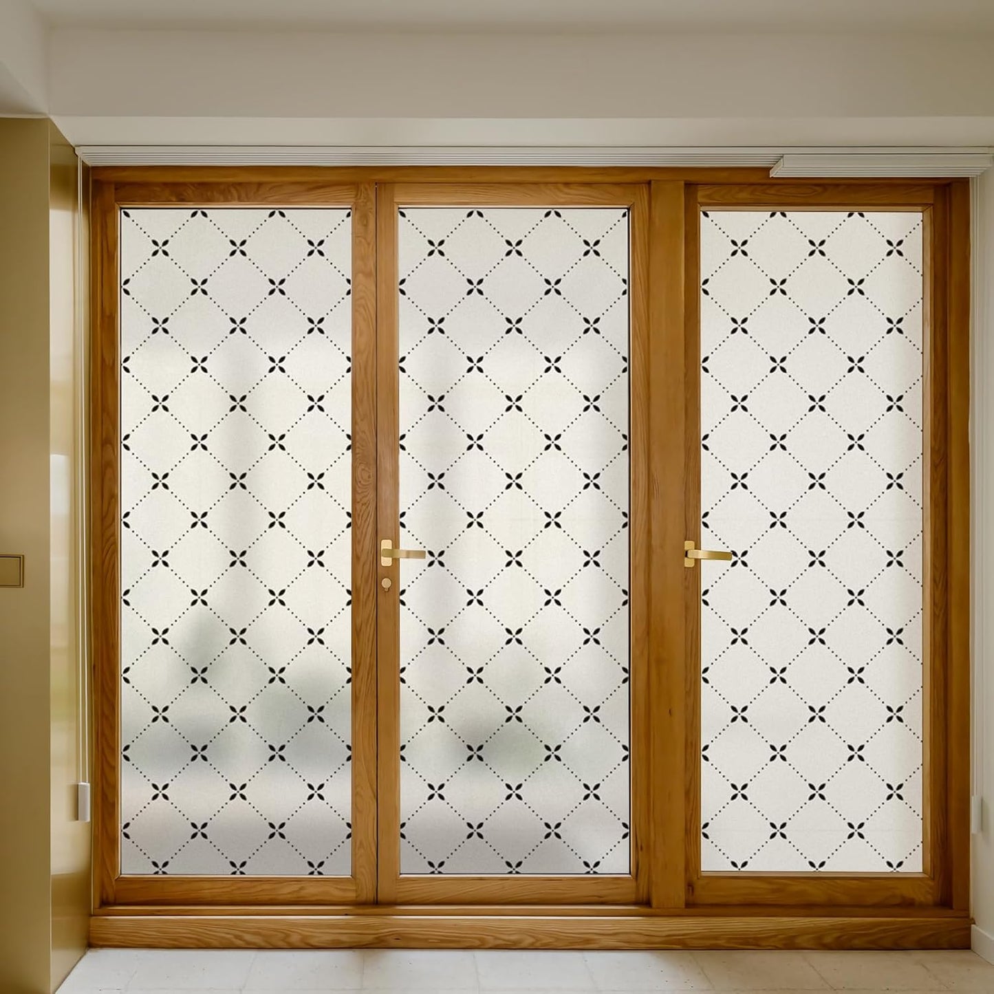 DKTIE Geometric Art Stained Glass Window Film Bathroom Window Privacy Film Frosted Glass Static Clings Non Adhesive with Installation Tools, Modern Home Improvement Style (S119, 35.4'' x 118.1'')