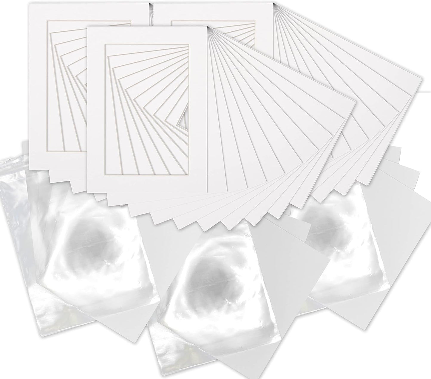 6x8 Mat for 8x10 Frame - Precut Mat Board Acid-Free Show Kit with Backing Board, and Clear Bags White 6x8 Photo Matte Made to Fit a 8x10 Picture Frame Matboard for Framing, Pack of 25 Mats