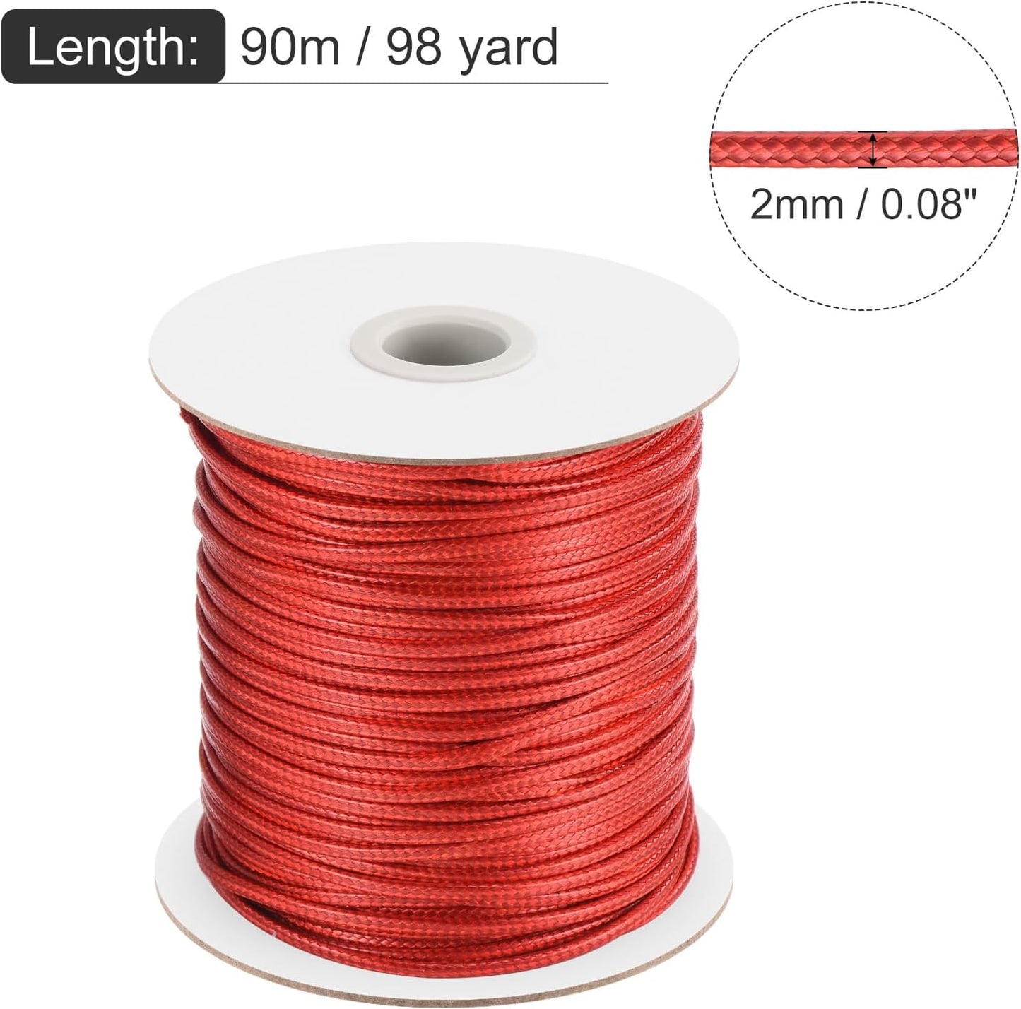 MECCANIXITY Waxed Cord 2mm Waxed Polyester Cord 98 Yard Wax String for Bracelet Making, Necklaces, Beading, Jewelry Making and DIY Crafts(Red)