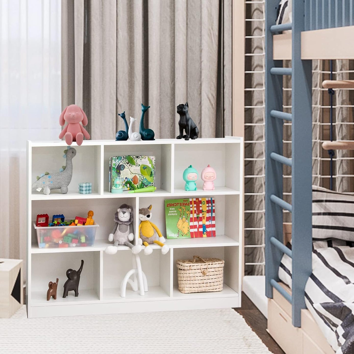 Toy Storage Organizer, 3-Tier Kids Bookshelf, 8 Cube Kids' Bookcases, Cabinets & Shelves, Wooden Toy Organizers, Small Book Shelf for Bedroom, Playroom, Classroom, Nursery (White)