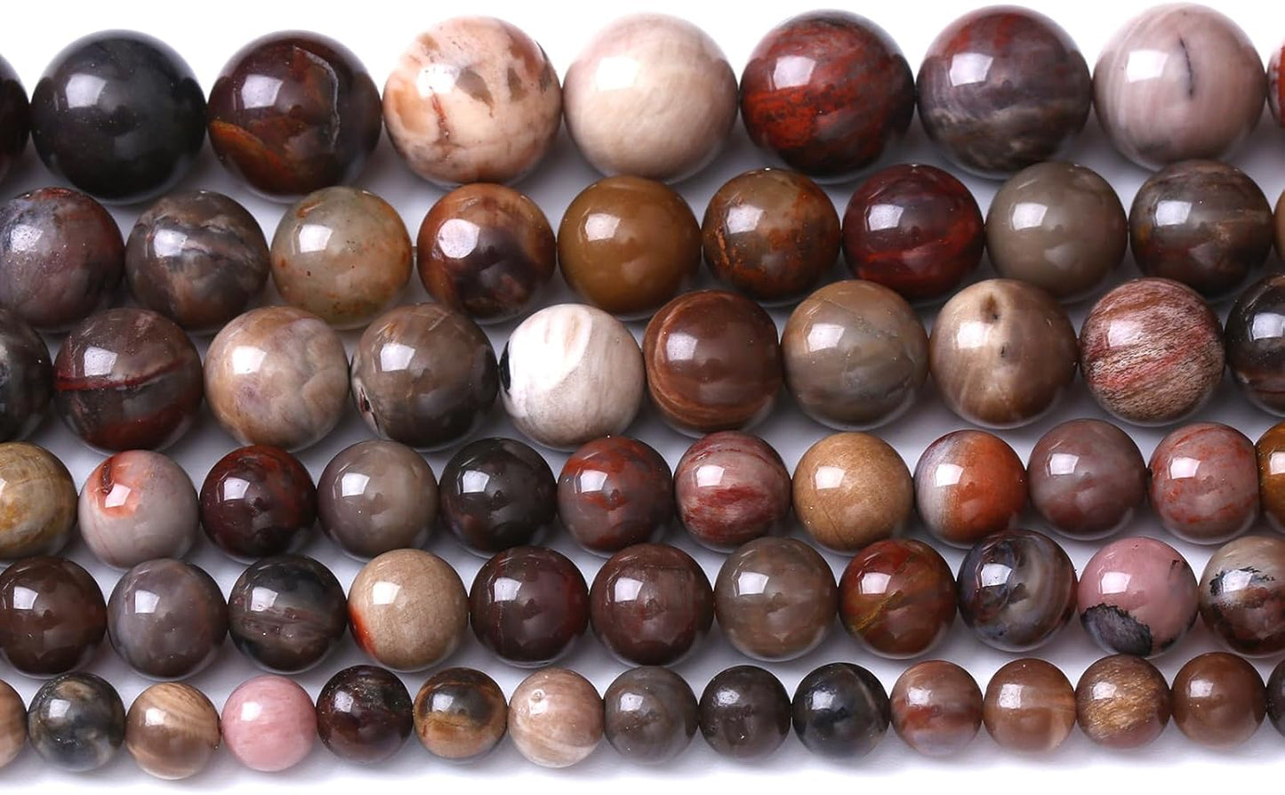 36pcs 10mm Natural Wooden Petrified Jade Agate Gemstone Beads Round Loose Spacer Beads for Jewelry Making DIY Bracelet Necklace 1 Strand 15inch