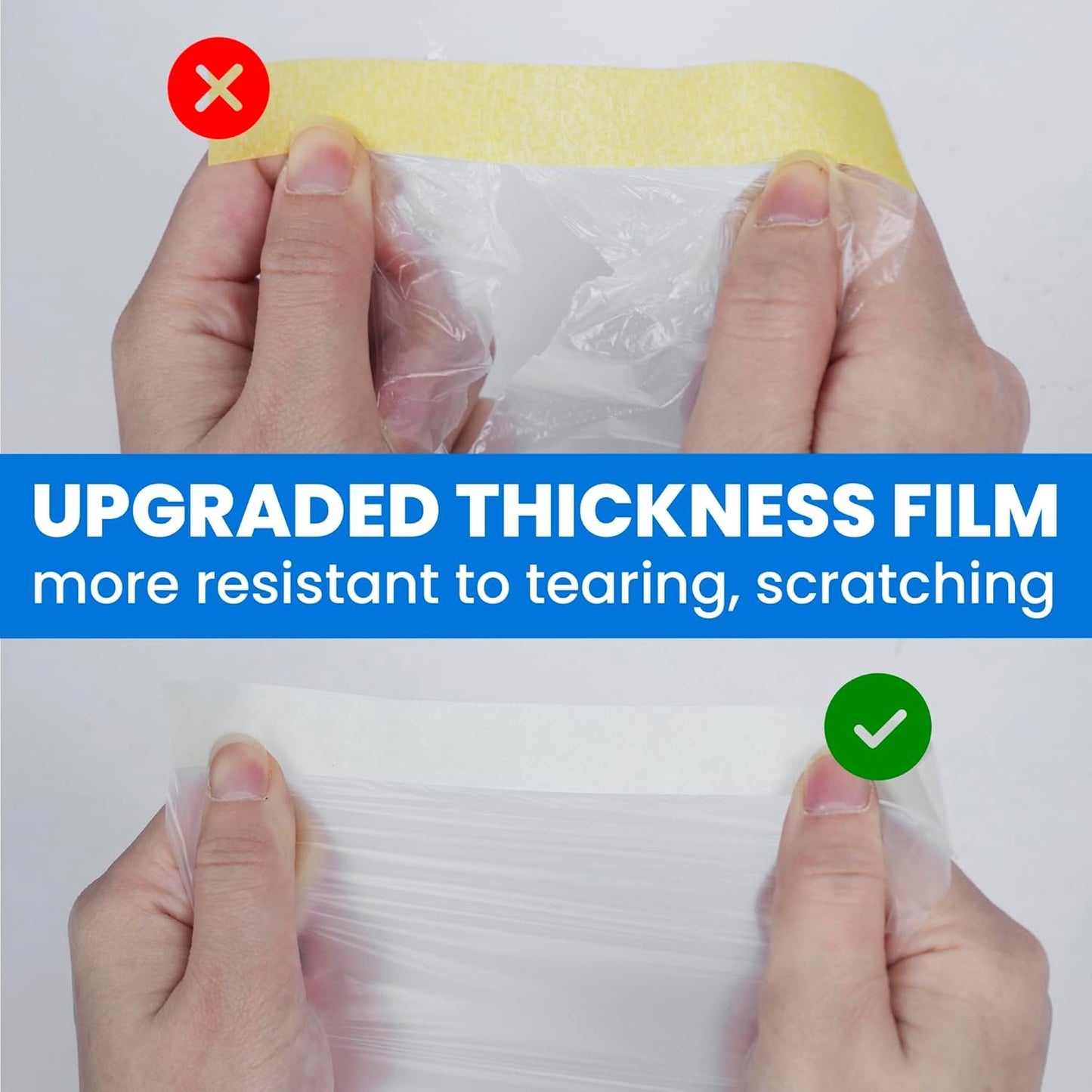 TAPEBEAR Upgrade Pre-Taped Masking Film Extra Thick, High Temp Tape and Drape 55" x 90', Plastic Cover for Automotive, Painting, Plastic Sheeting Masking Tape Film for Auto, Floor, Furniture, 4Rolls