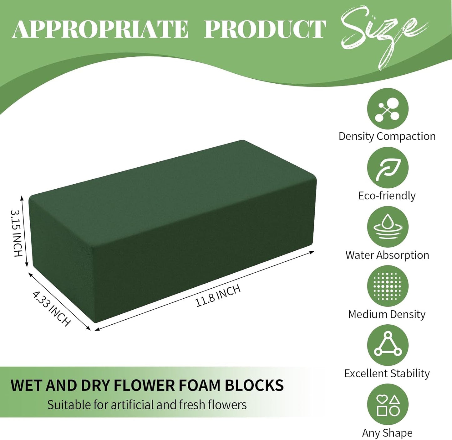 Aktor 8 Pcs Floral Foam Blocks for Fresh & Artificial Flower Arrangement, 8.8” x 4.1” x 2.7” Green Wet Foam for Wedding, Birthdays, Home, Office, and Garden Decorations
