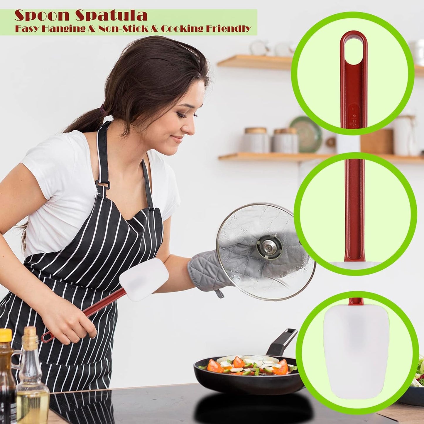 Silicone Rubber Spatula and Spoon Rubber Spatula Set of 3, High Heat Spoon, Commercial for Cooking (3 Spoonula(9.5 Inches))