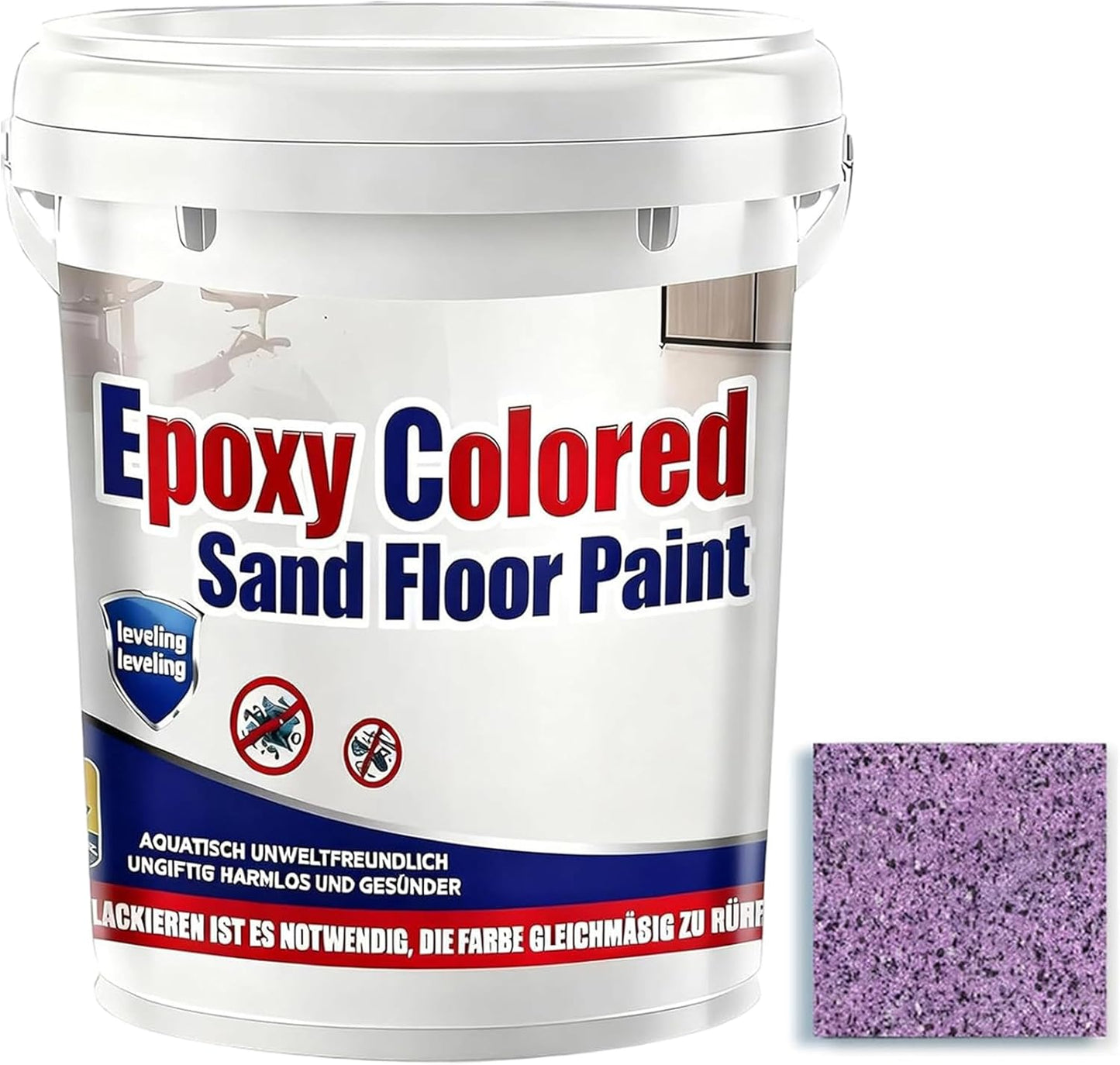 Epoxy Colored Sand Floor Paint, Epoxy Floor Paint for Concrete, High Gloss Marble Effect Coating, Waterproof Non-Slip Concrete Paints, Suitable for Indoor/Outdoor Use (Purple,640 oz/20 kg)