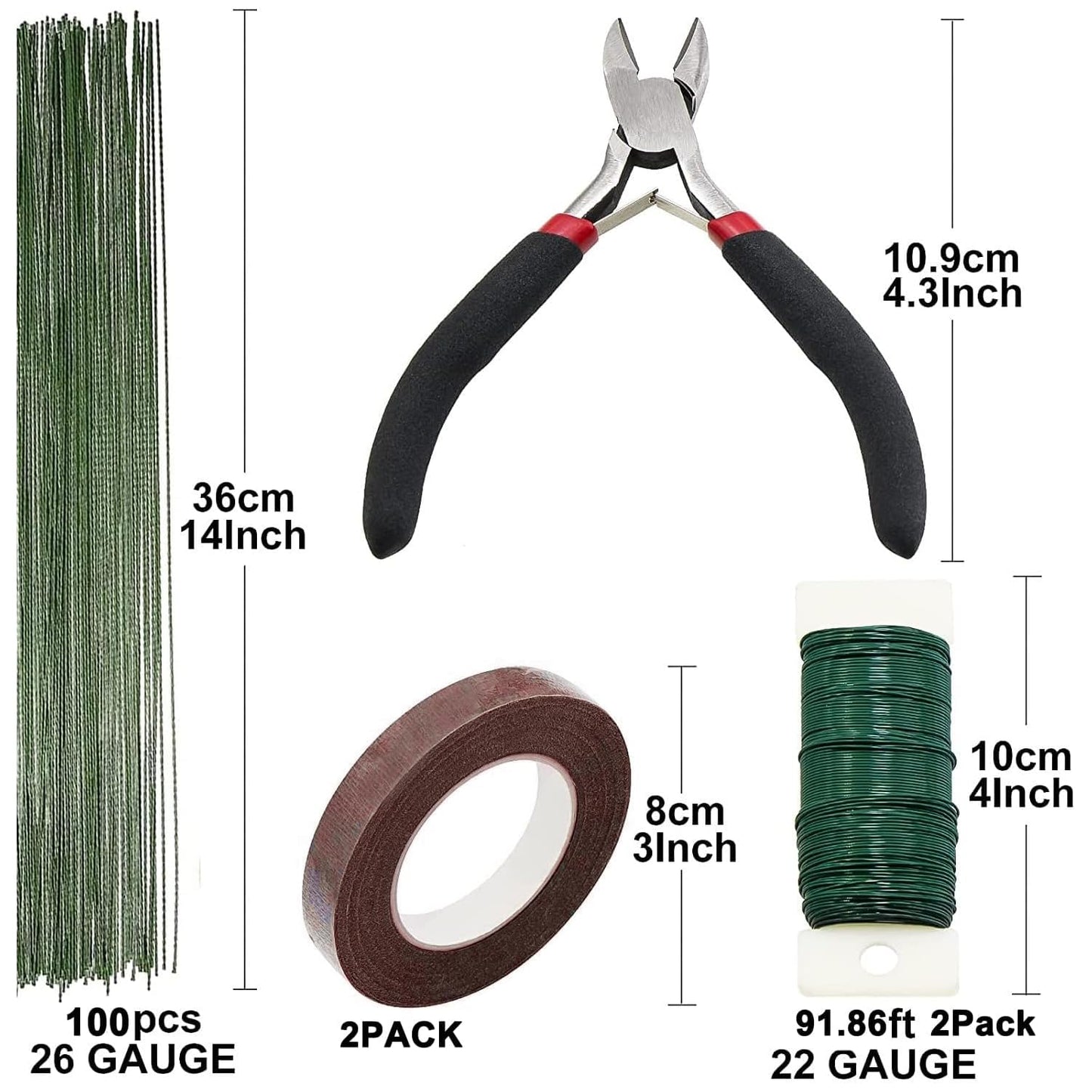 SONGZIMING Floral Arrangement Kit with Brown Floral Tape, 22 Gauge Floral Wire Stems, 26 Gauge Paddle Floral Wire and Floral Wire Cutter for Bouquets banquets, Artificial Flowers