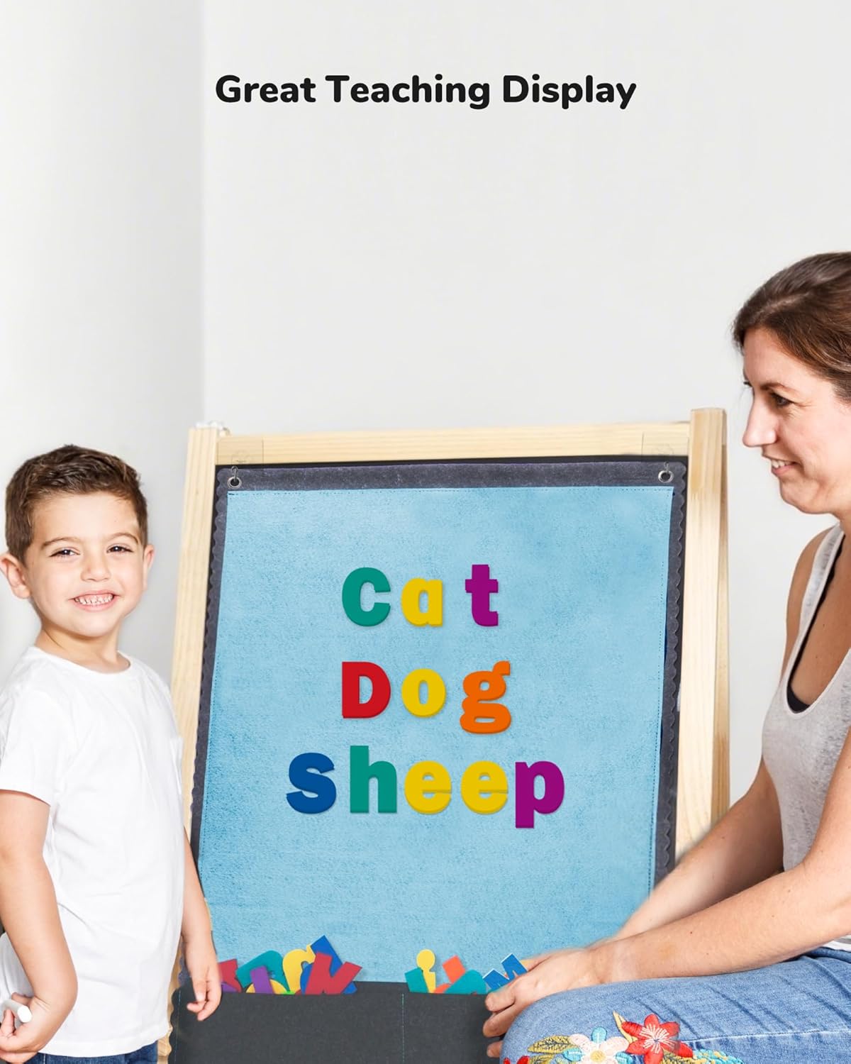 CHEFAN Felt Board - Large Flannel Board for Wall, 104 Felt Letters, 32'' X 22'' Interactive Storytelling & Play Learning for Home & Classroom Use(2 Sets of Uppercase&Lowercase Letters)