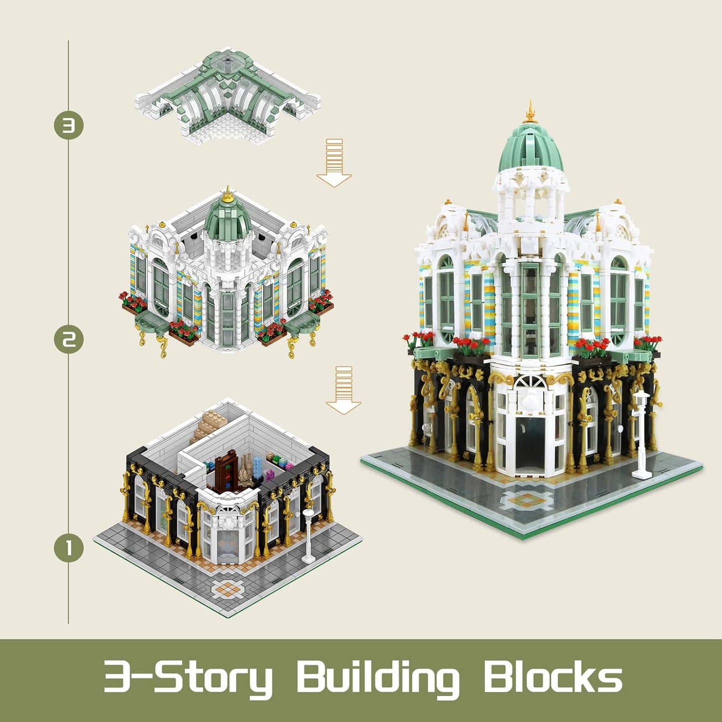 ZenithFlow Street View Building Blocks Kit, Gem Store Mini Blocks Construction Toys European Architecture Model House Store Building Set, Idea Gifts Home Decoration Collection for Adults 3115 PCS