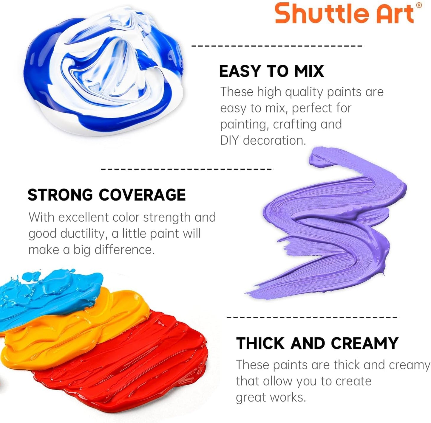 54 Colors Acrylic Paint, Shuttle Art Acrylic Paint set with 12 Paint Brushes, 2oz/60ml Bottles, Rich Pigmented, Water Proof, Premium Paints for Artists, Beginners and Kids on Canvas Rocks Wood Ceramic
