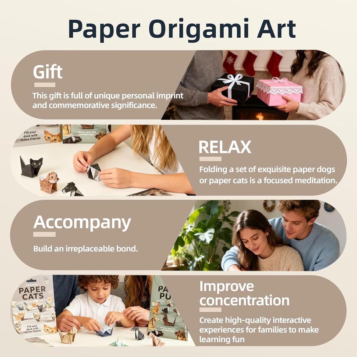 DIY Origami Paper Cats - 50 Sheets DIY Origami Paper to Fold Cute Cat Figures, Fun Craft Activity for Adults & Kids, Desk Decoration & Gift for Cat Lovers（cat）