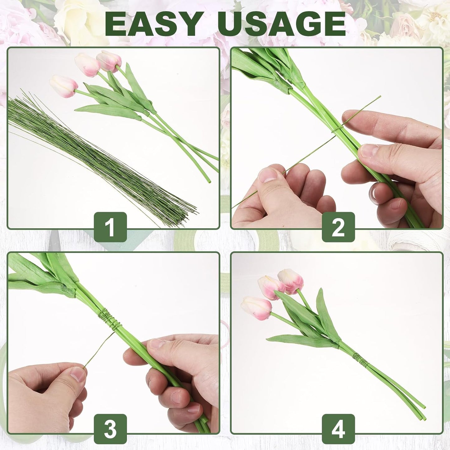 PATIKIL 32 Inch 22 Gauge Floral Stem Wire, 5 Pack/200 Pieces Bouquet Stem Paper Wrapped for DIY Crafts Flower Arrangements, Black