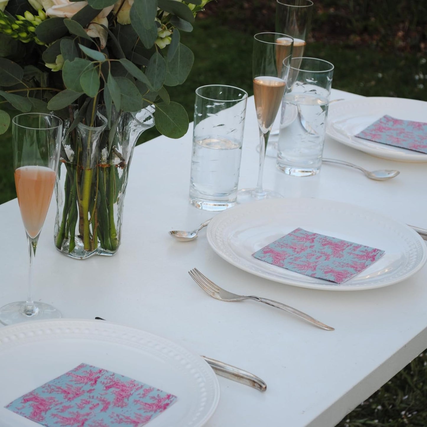 Stxy's (3ply) 60ct Pink Toile Paper Napkins Vintage Cocktail Napkins for Girl or Boy Baby Shower, French Pink and Blue Toile Napkin Pack for decoupage, baby shower