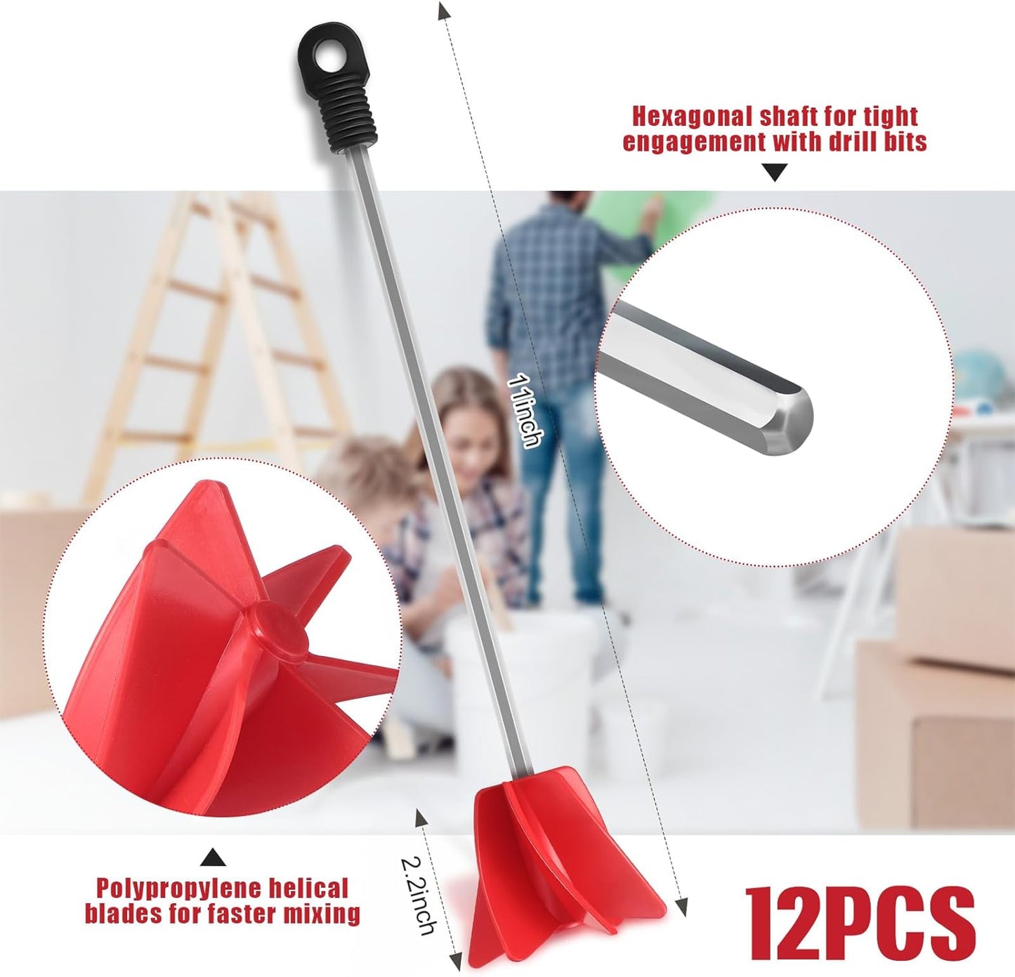Loosh 12 Pcs 11 Inch Paint Stirrer for Drill, Paint Mixer Attachment, Helix Epoxy Mixer for Concrete Resin Silicone Stirrer Paddle Works with Most Drills