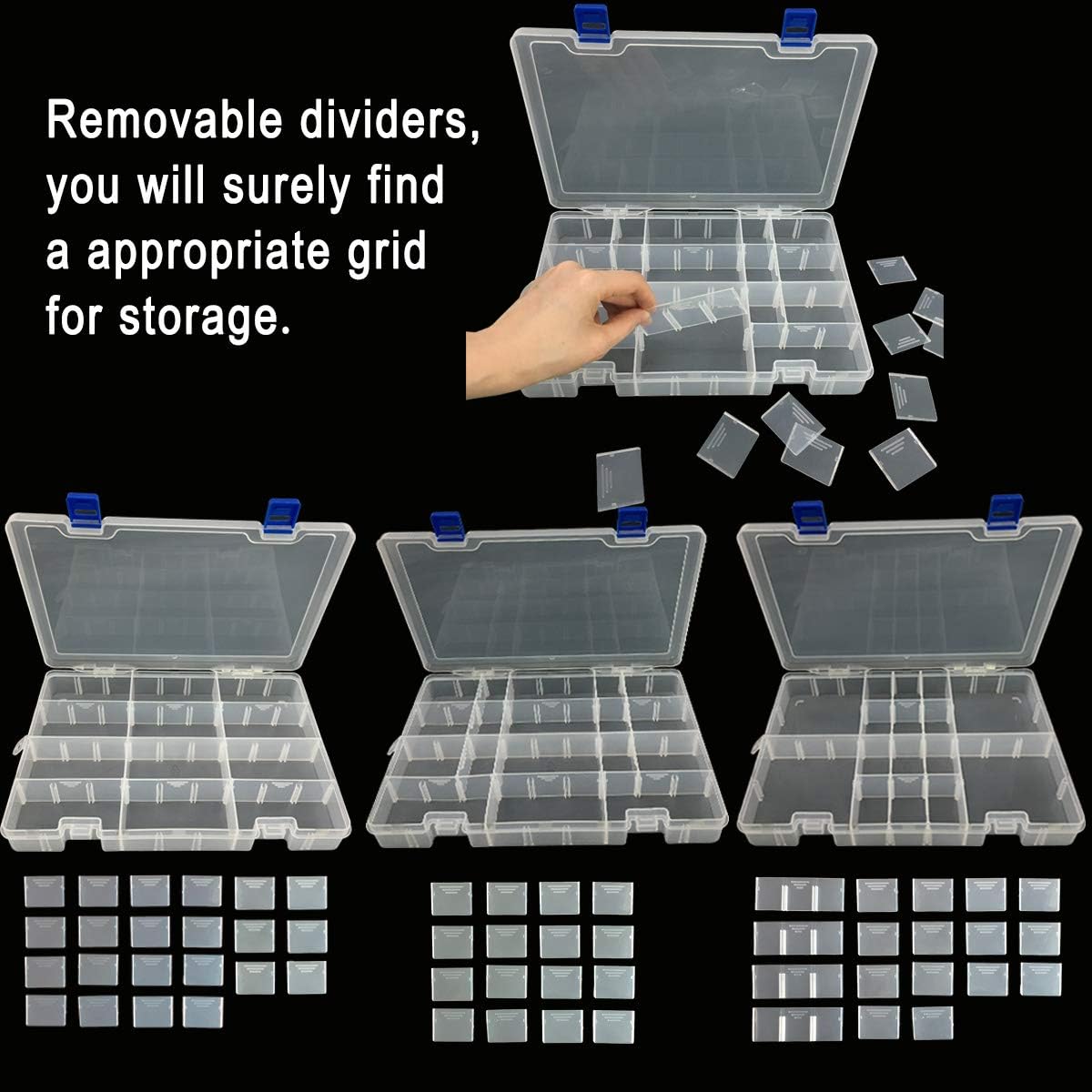 Qualsen Plastic Organizer Storage Box with Adjustable Dividers, Fishing Tackle Box and Bead Organizer Box for Jewelry, Beads, Earrings, Tools, Fishing Hooks, and Small Accessories（34 Grid）