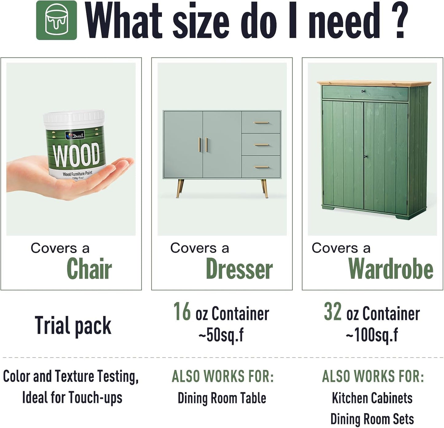 DWIL Matte Finish Furniture Paint - 5 Oz Wood Paint for Cabinets, Doors, Tables, and Dressers Refinishing - Water-Based, Non-Toxic & Odorless, Easy to Apply(French Light Green)-Trial Pack