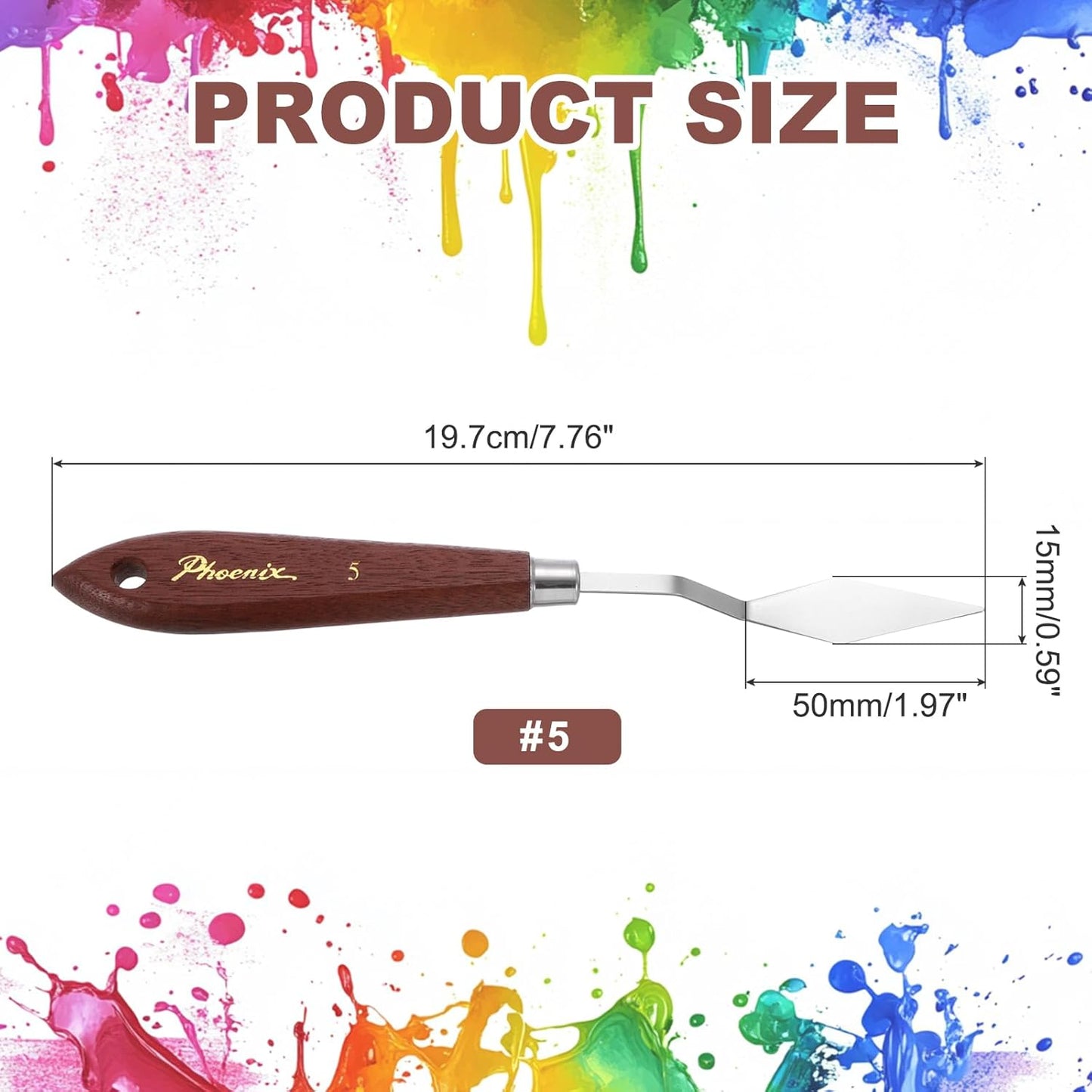 MECCANIXITY Pack of 1 Palette Knife No.5, 7.8" Long Palette Knives with Stainless Steel Flexible Spatula Pallet Knife and Wood Handle for Scraping, Mixing, Oil Acrylic Painting Canvas