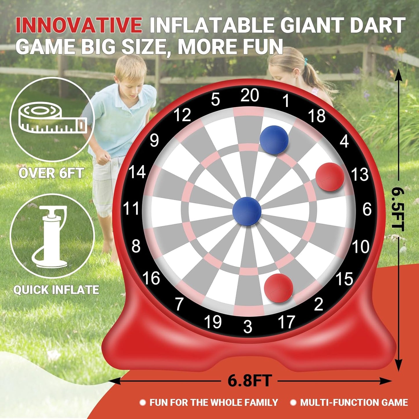 Giant Inflatable Dart Board, 6.5FT Outdoor Games for Adults & Family, Fun Backyard & Yard Game, Large Carnival Game, Giant Soccer Kick Golf Dartboard