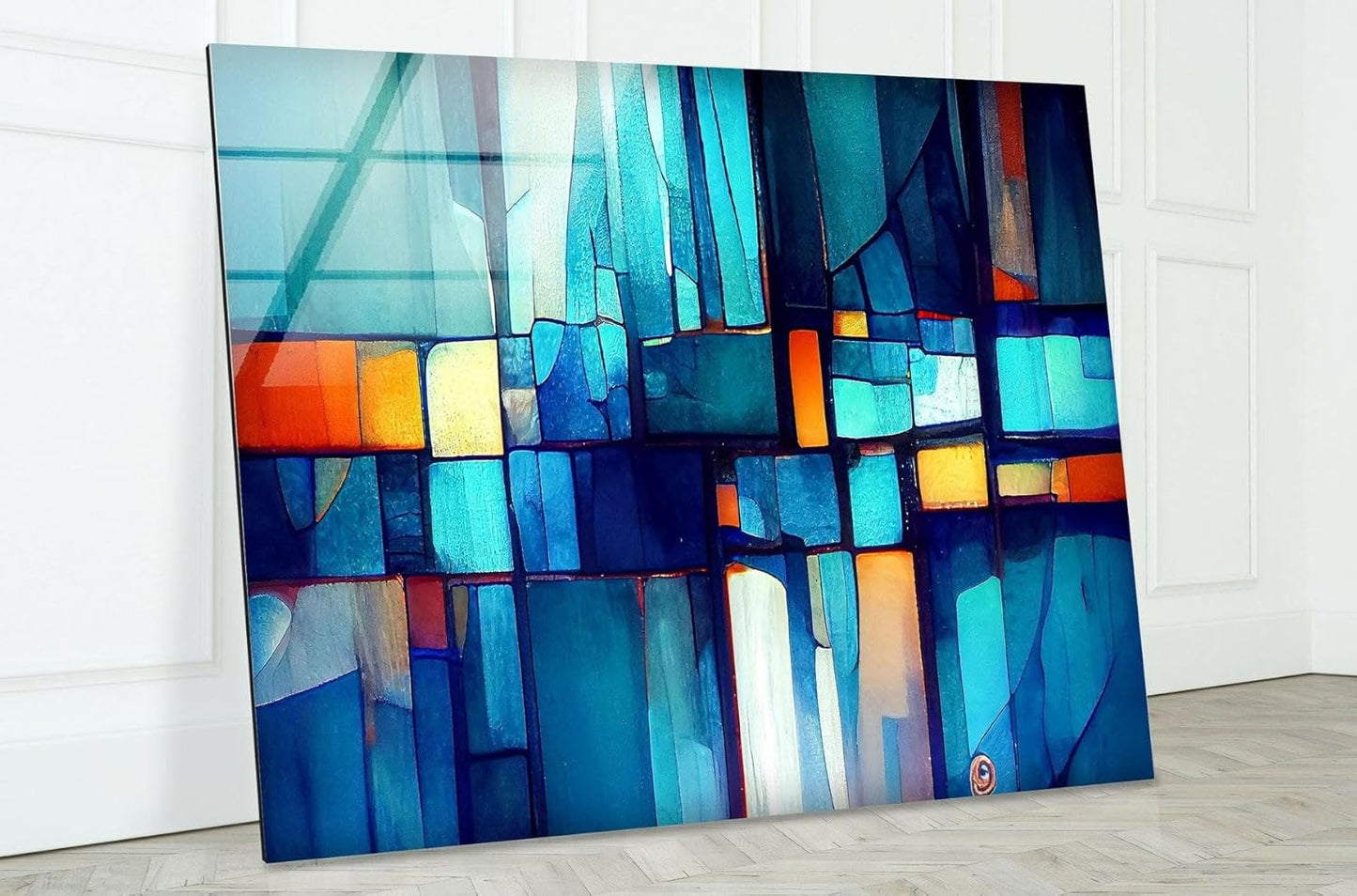 My Photostation.com Round 31,5'' Blue Vibrant Stained Glass Wall ArtTempered Glass Printing Wall Decor Large Wall Art Wall Hangings