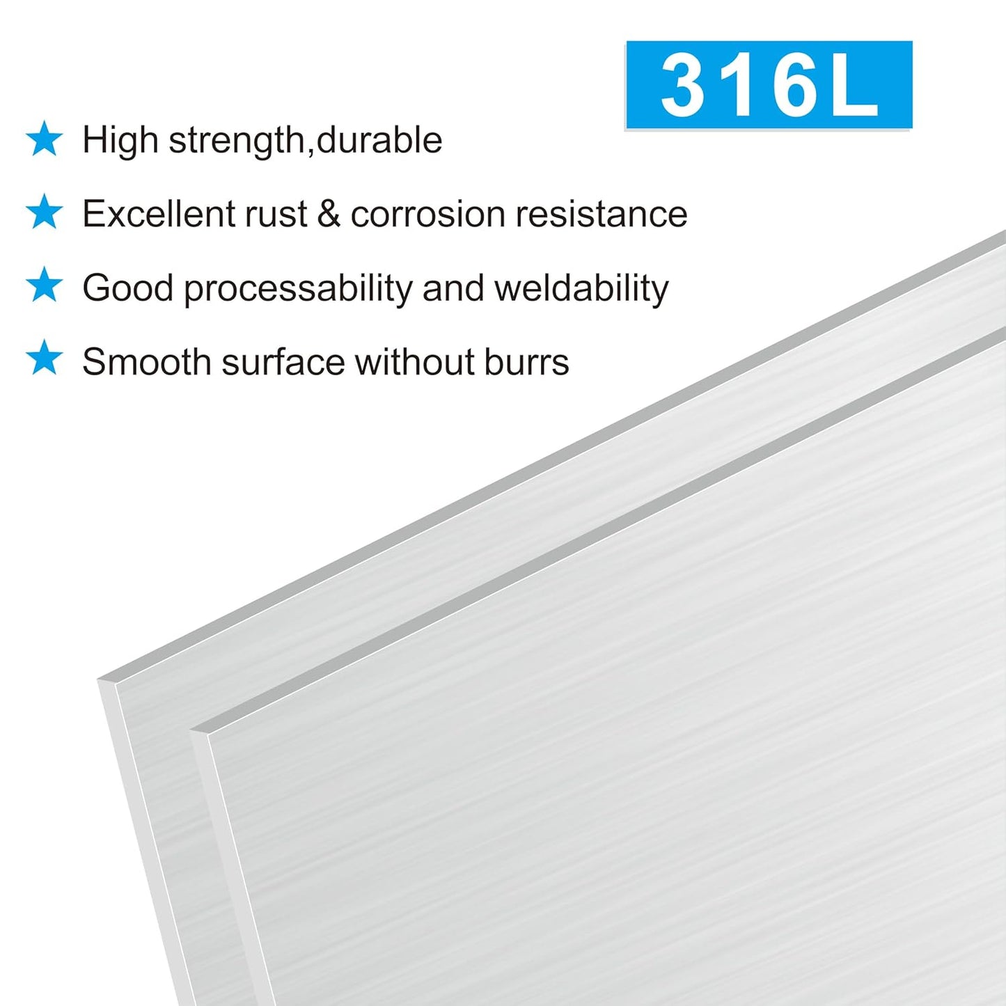 316L Stainless Steel Sheet 8x8x0.031 (23 Ga) 2 Pack, Brushed Metal Plates for Home DIY, Jewelry Making, Model Building - Rust Resistant, Cut-to-Size Ready