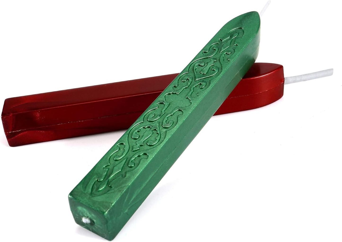Yoption 12 Pcs Sealing Wax Sticks with Wicks, Antique Metallic Green Red Totem Fire Manuscript Seal Wax for Wax Seal Stamp (Metallic Green+Metallic Red)