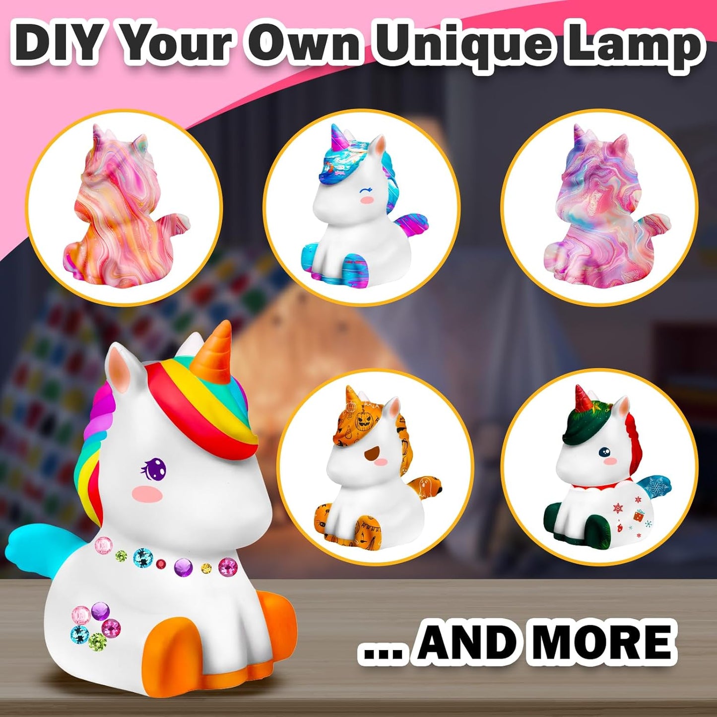 FUNZBO Paint Your Own Unicorn Lamp Kit - Halloweens Arts and Crafts Supplies Painting Kits for Kids Teens, DIY Night Light Unicorn Toy for Toddlers Girl Boy Age 3 4 5 6 7 8 9 10 11 12 13 Birthday Gift