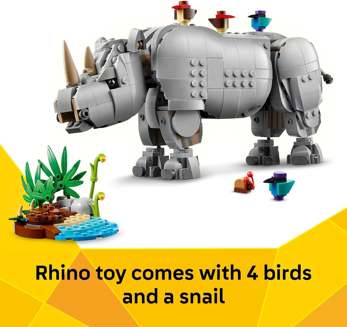 LEGO Creator 3 in 1 Wild Animals: Majestic Rhino with Birds Pretend Play Toy for Kids - Safari Toy Building Set for Girls & Boys, Ages 9+ - Build 3 Animals in 1 Kit - Gift for Birthdays - 31171